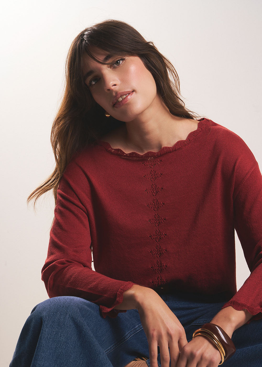 Pull col rond avec jeu de maille - Sud Express - 1 - Sud Express