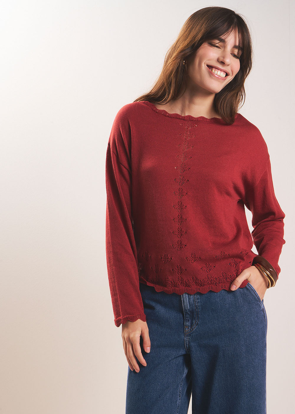 Pull col rond avec jeu de maille - Sud Express - 5 - Sud Express