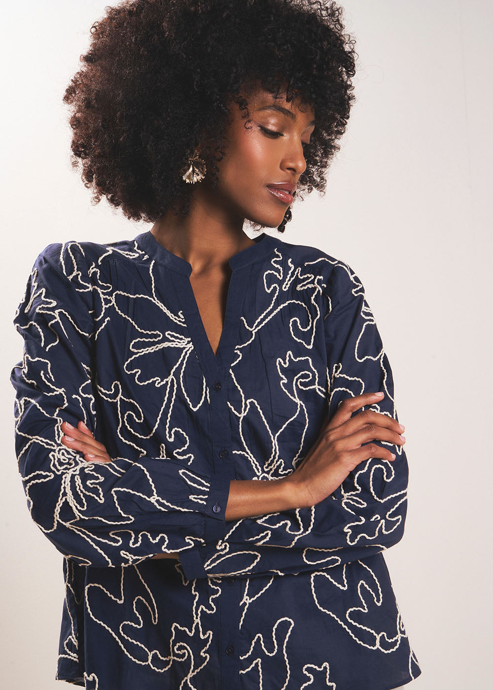 CAMARNIA Chemise à motifs floraux et col tunisien - 1 - Sud Express - Sud Express