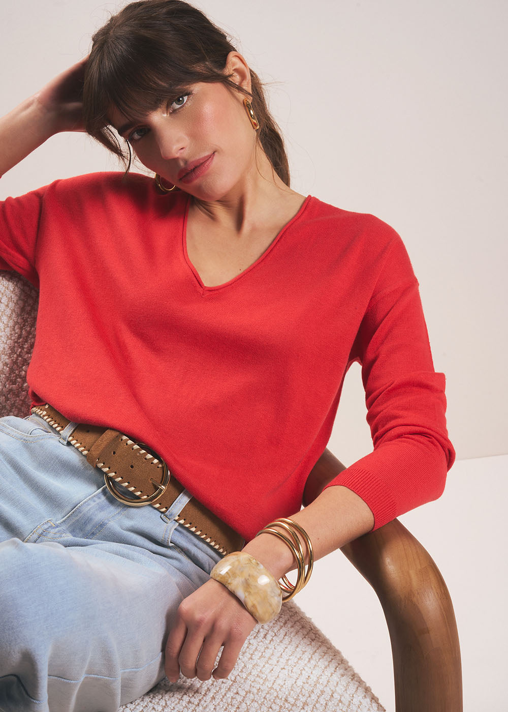 MARIANA Pull col V oversize en maille fine - 1 - Sud Express - Sud Express