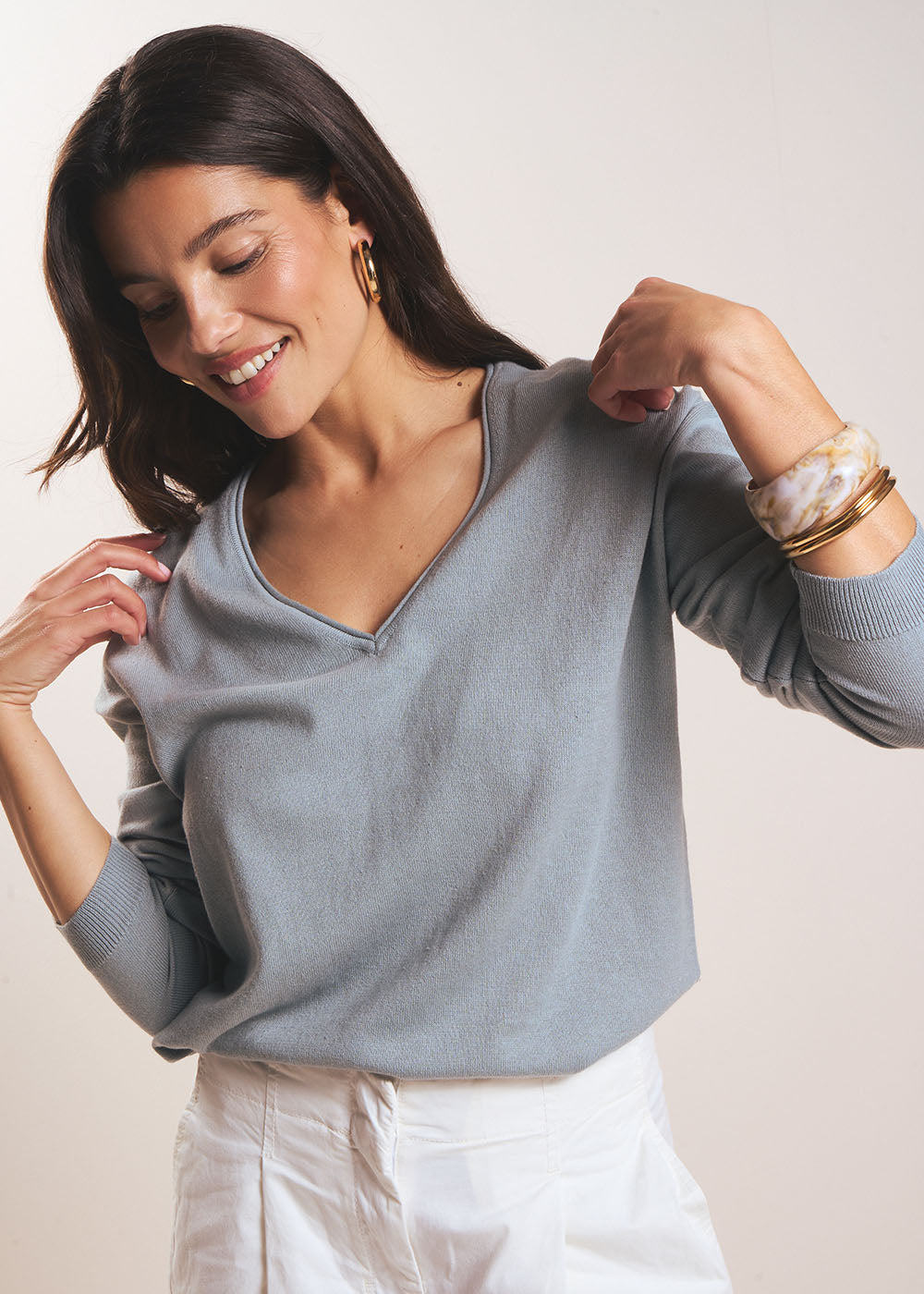 MARIANA Pull col V oversize en maille fine - 1 - Sud Express - Sud Express