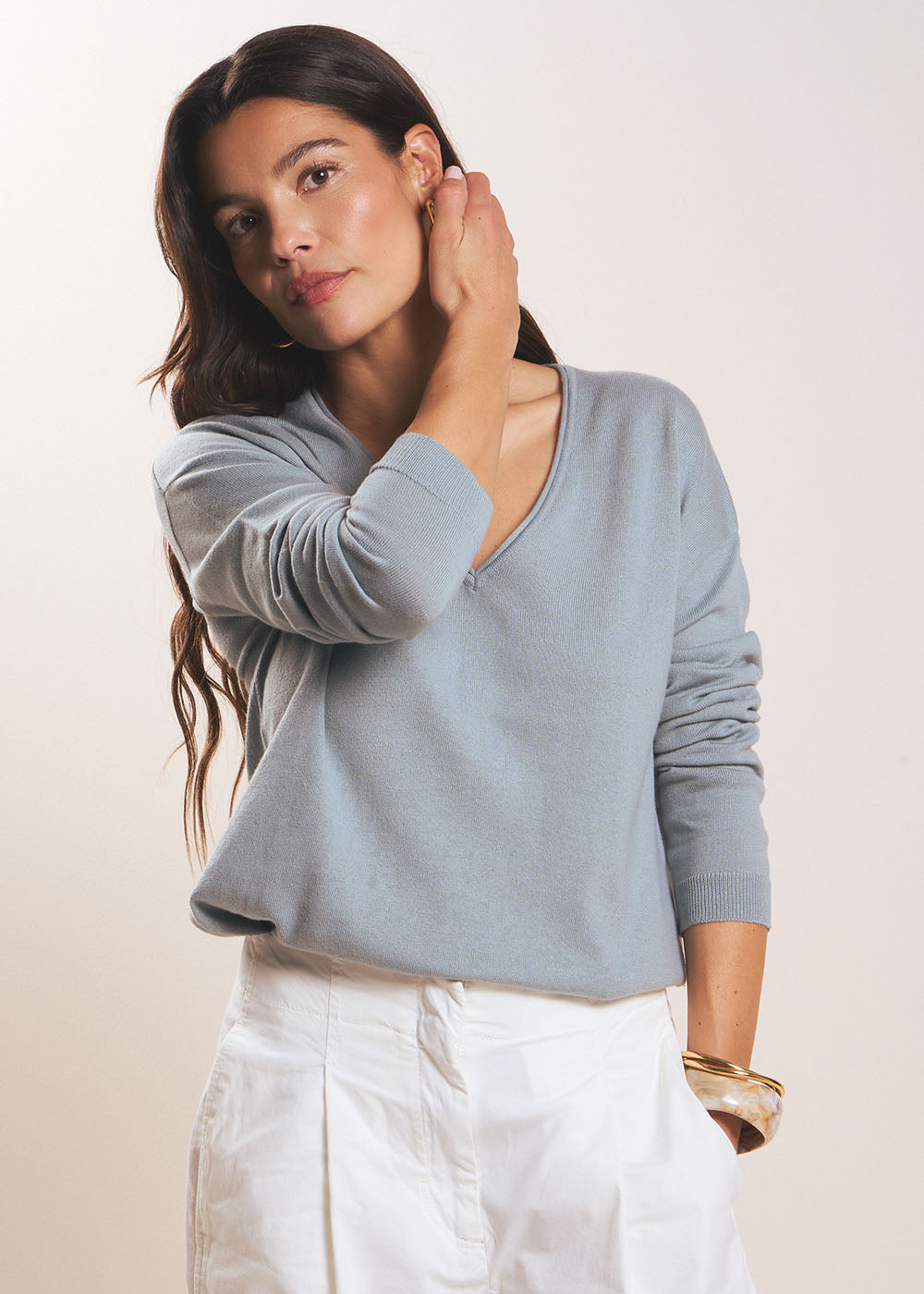 MARIANA Pull col V oversize en maille fine - 4 - Sud Express - Sud Express