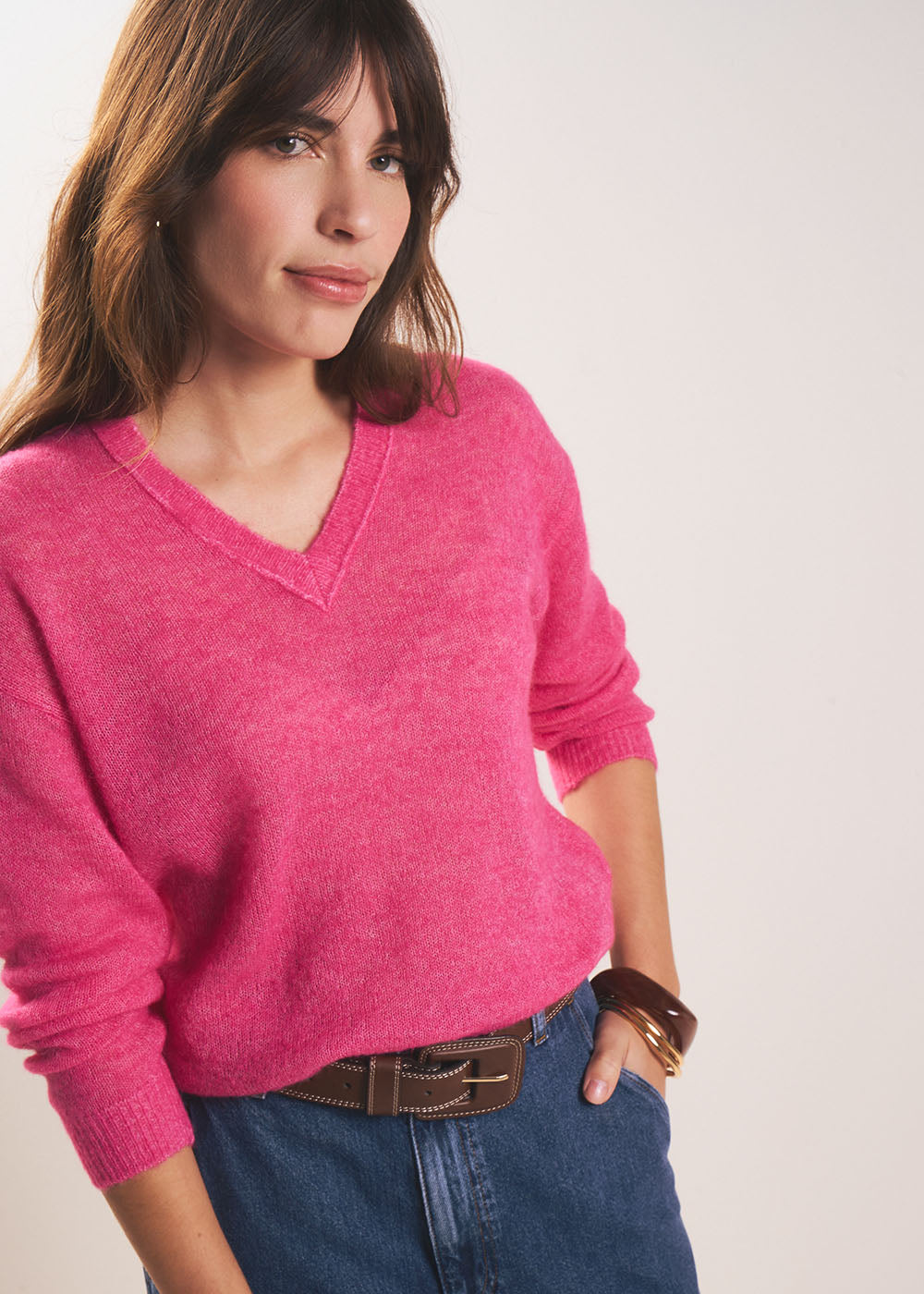 MIGUELY Pull col V en mohair - 1 - Sud Express - Sud Express