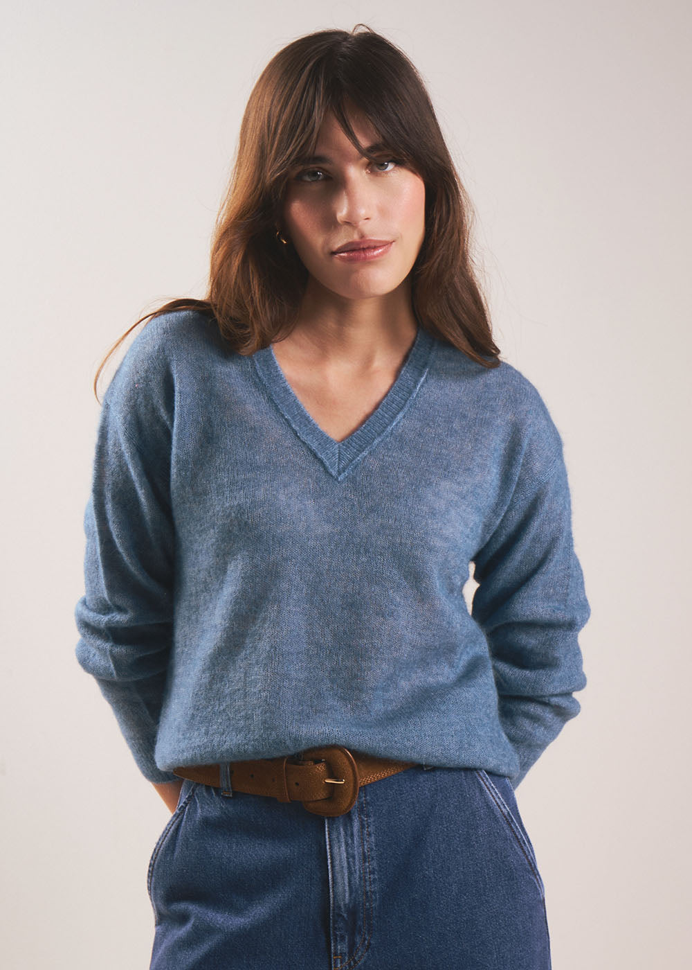 MIGUELY Pull col V en mohair - 1 - Sud Express - Sud Express