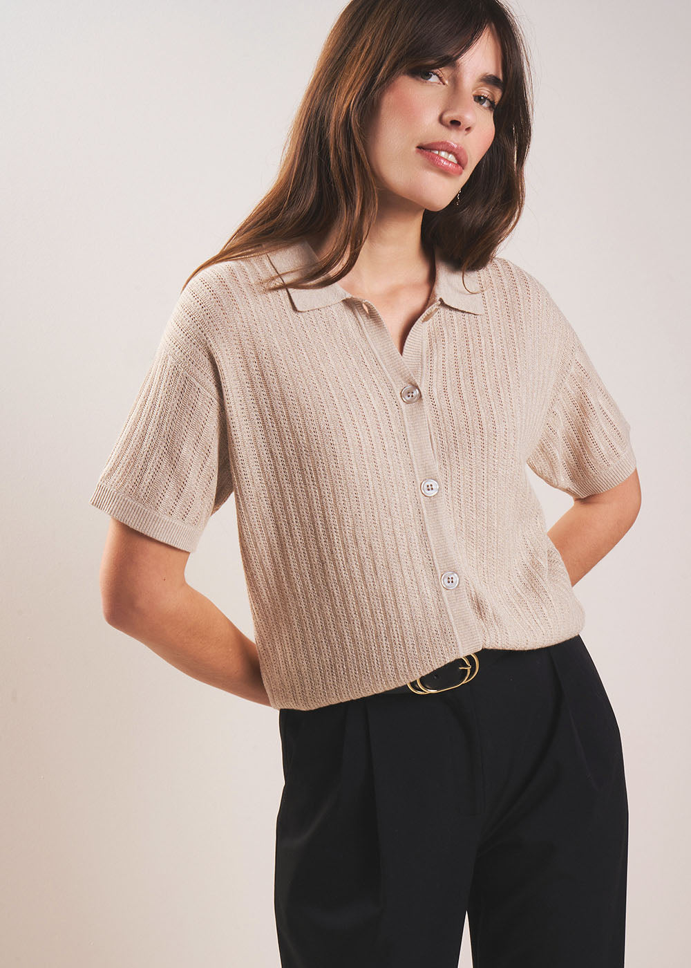 GELLYOU Gilet oversize à manches courtes et col chemise - 1 - Sud Express - Sud Express