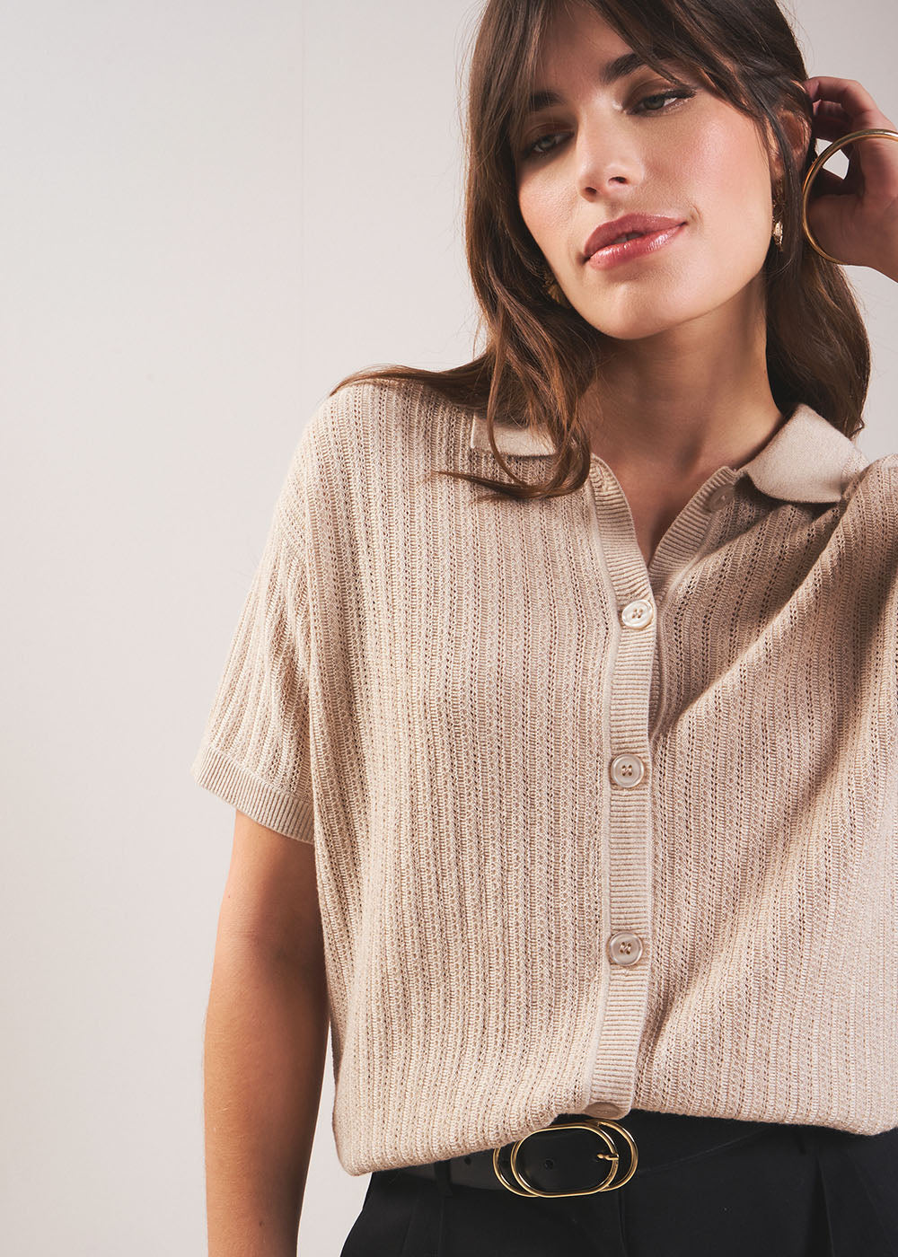 Gilet oversize à manches courtes et col chemise - Sud Express - 5 - Sud Express