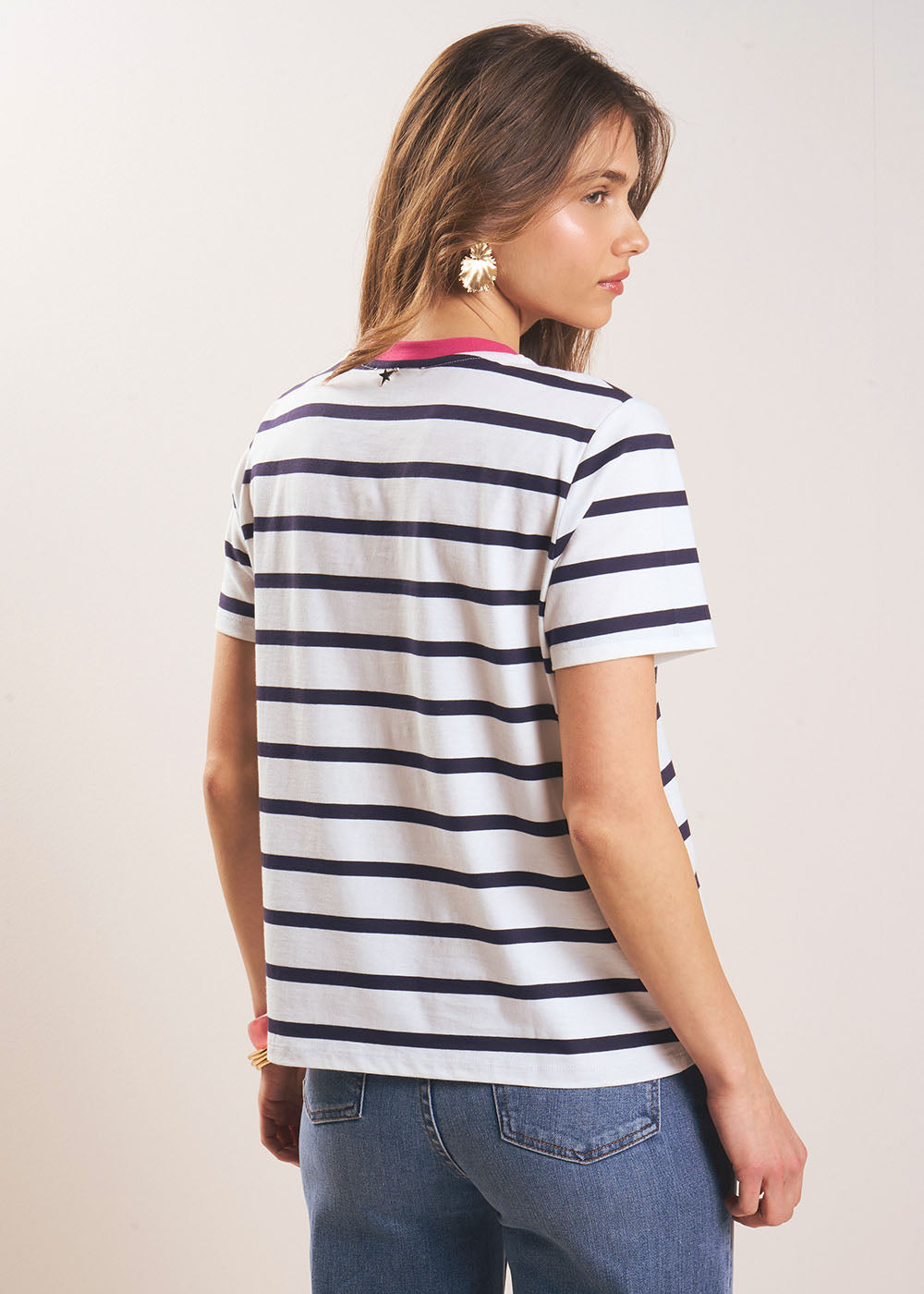 TALULY T-shirt marinière col fuchsia - 3 - Sud Express - Sud Express