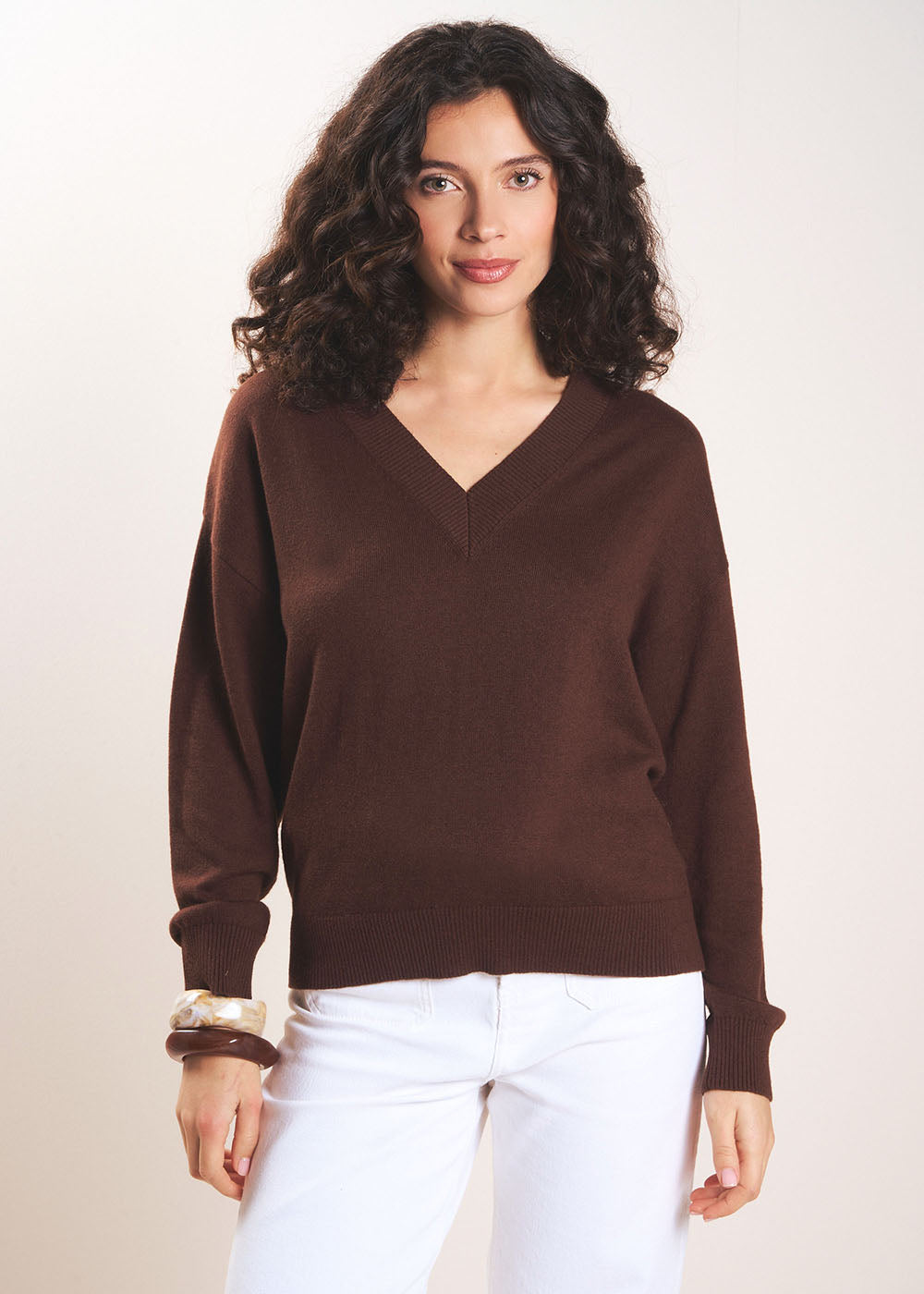 Pull col V en coton laine - Sud Express - 4 - Sud Express