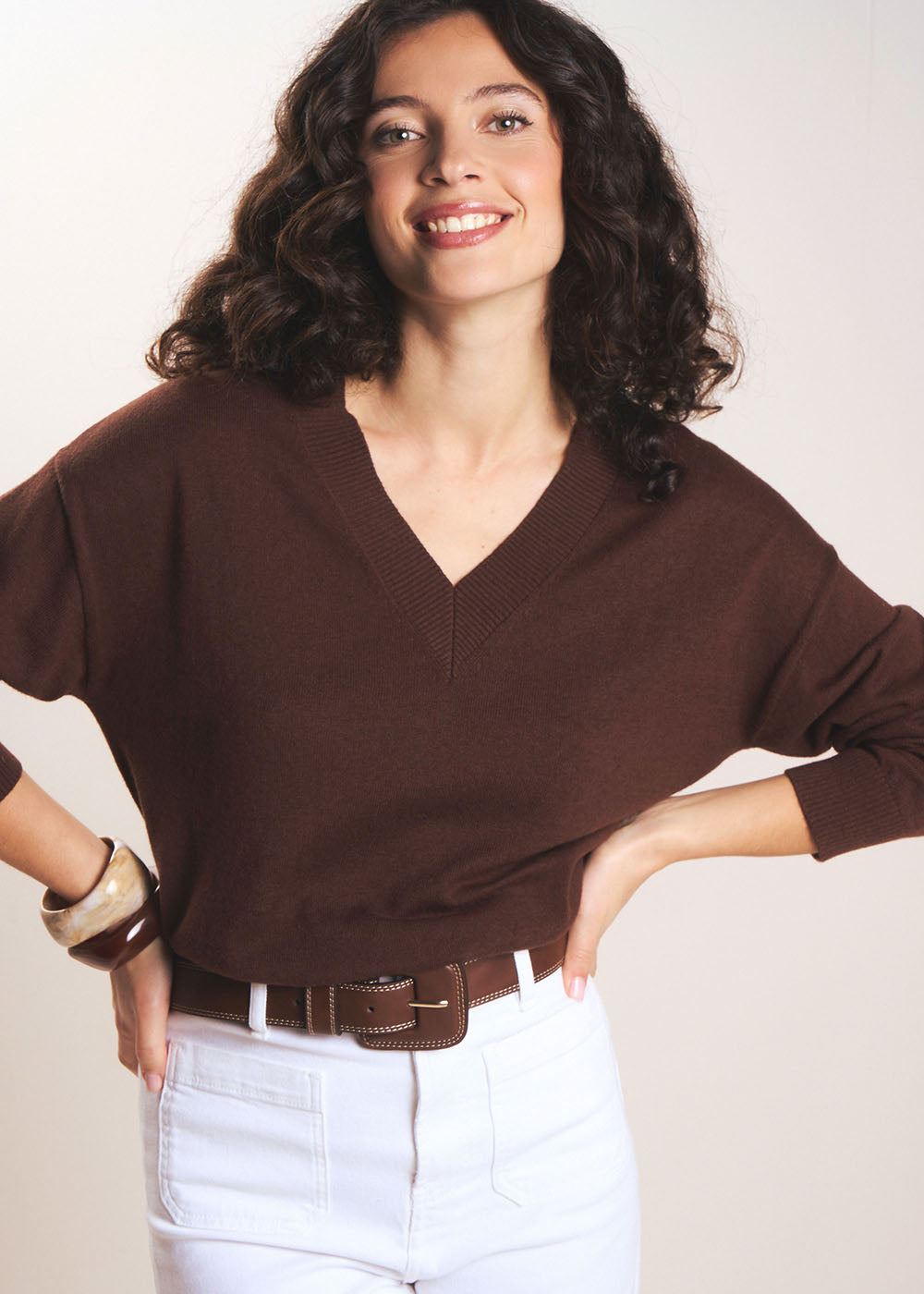 Pull col V en coton laine - Sud Express - 5 - Sud Express