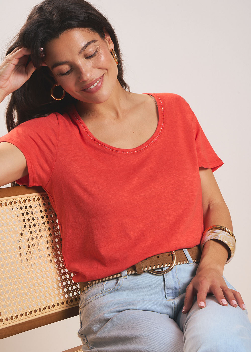 TORNADI Tee-shirt col danseuse en coton modal - 1 - Sud Express - Sud Express