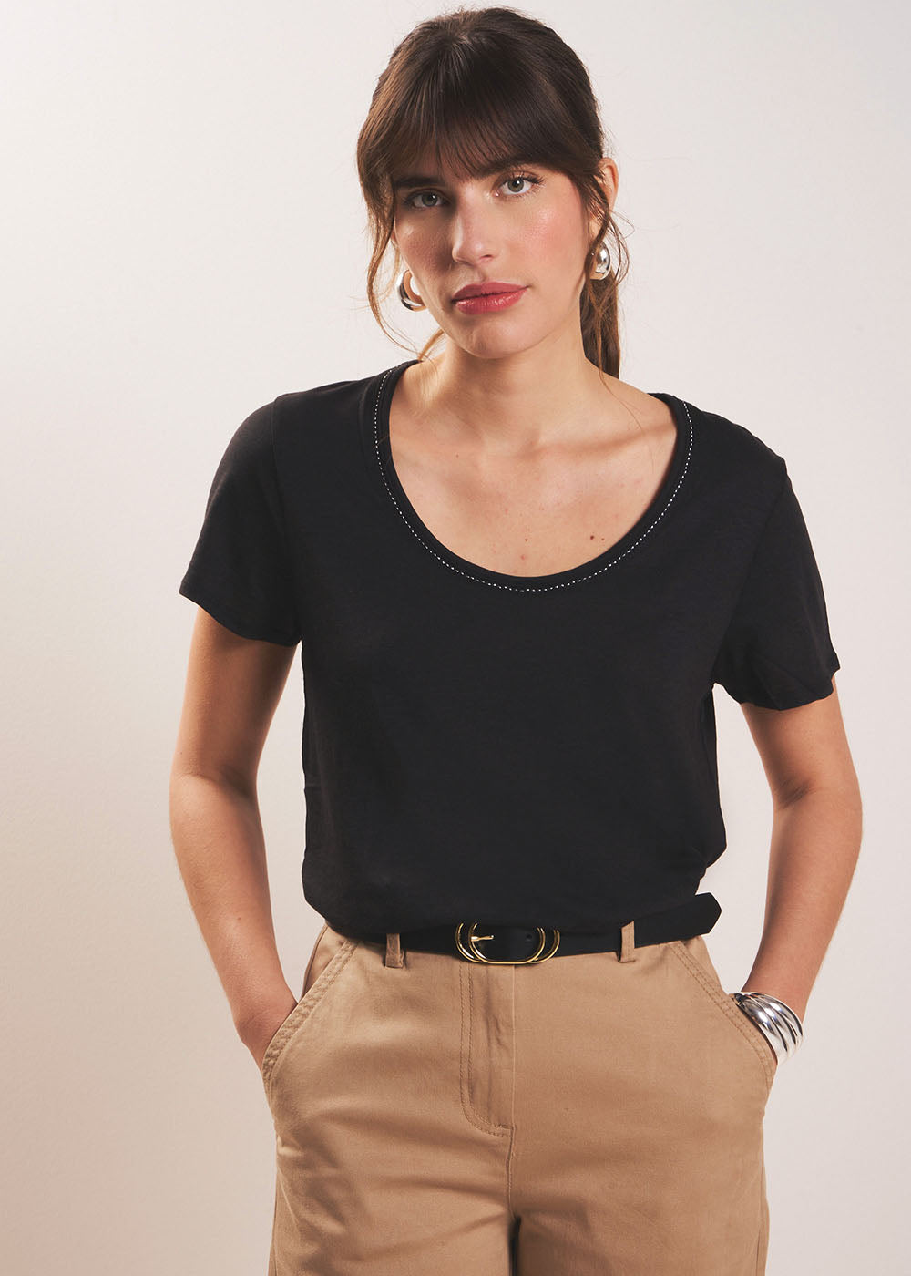 TORNADI Tee-shirt col danseuse en coton modal - 1 - Sud Express - Sud Express