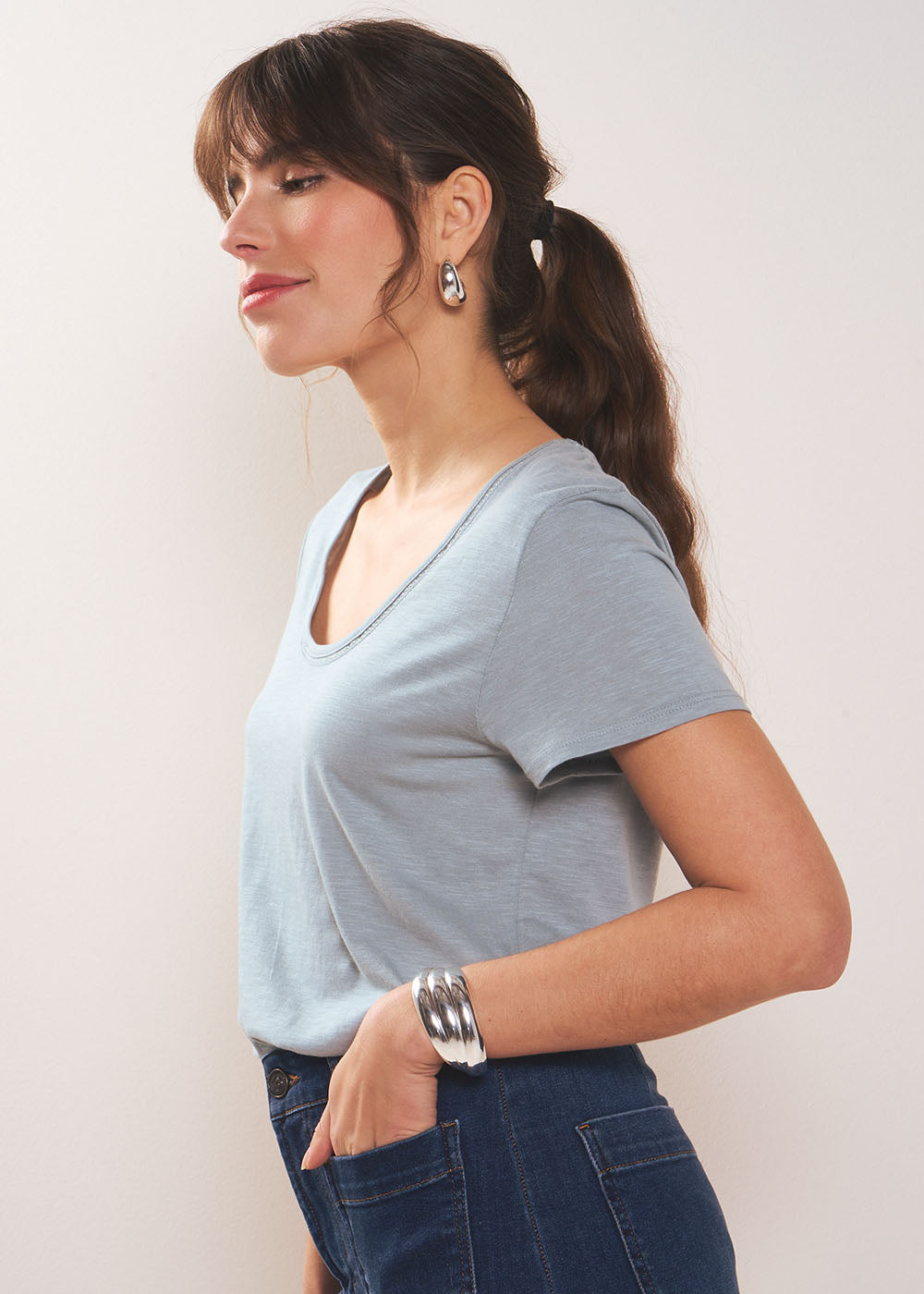 Tee-shirt col danseuse en coton modal - Sud Express - 5 - Sud Express