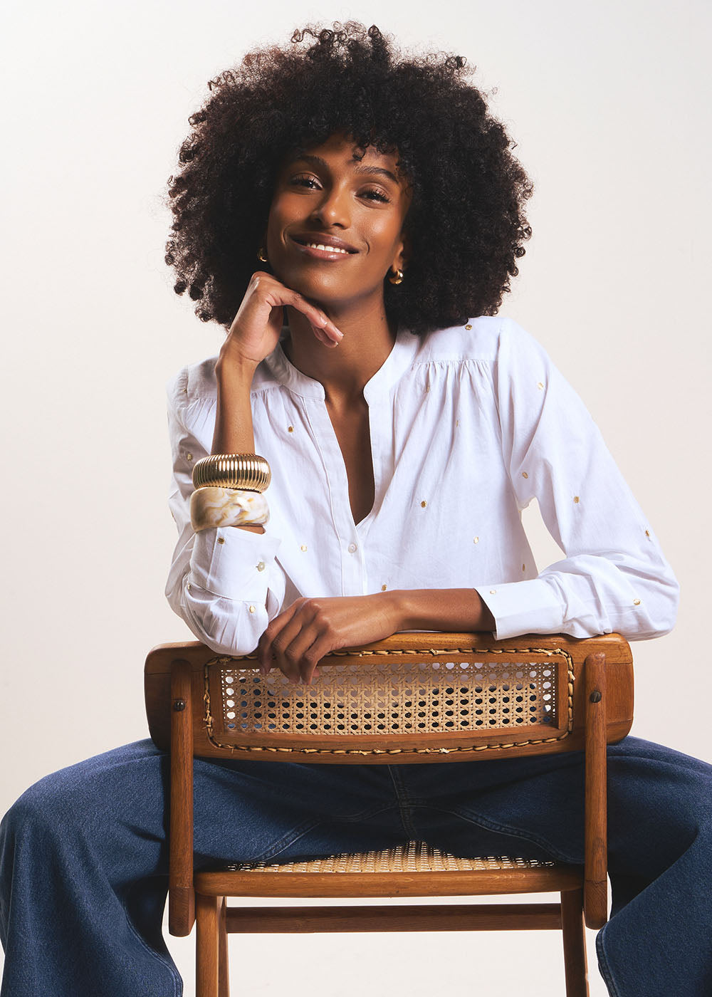 COLETA  Chemisier à pois dorés et col tunisien - 1 - Sud Express - Sud Express