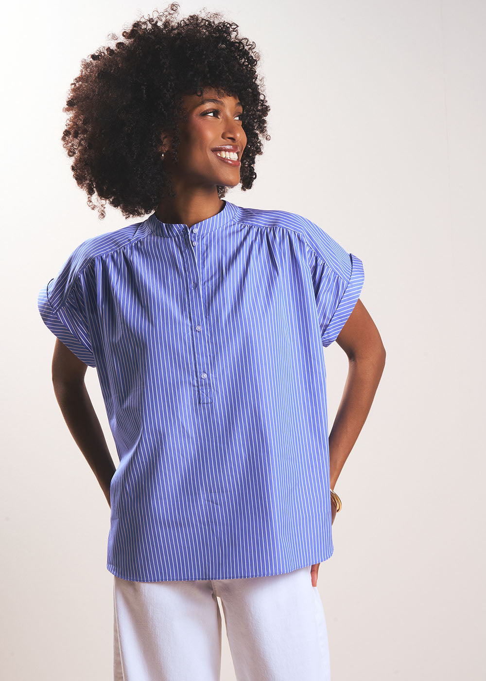 Chemise à manches courtes rayée à col mao - Sud Express - 5 - Sud Express