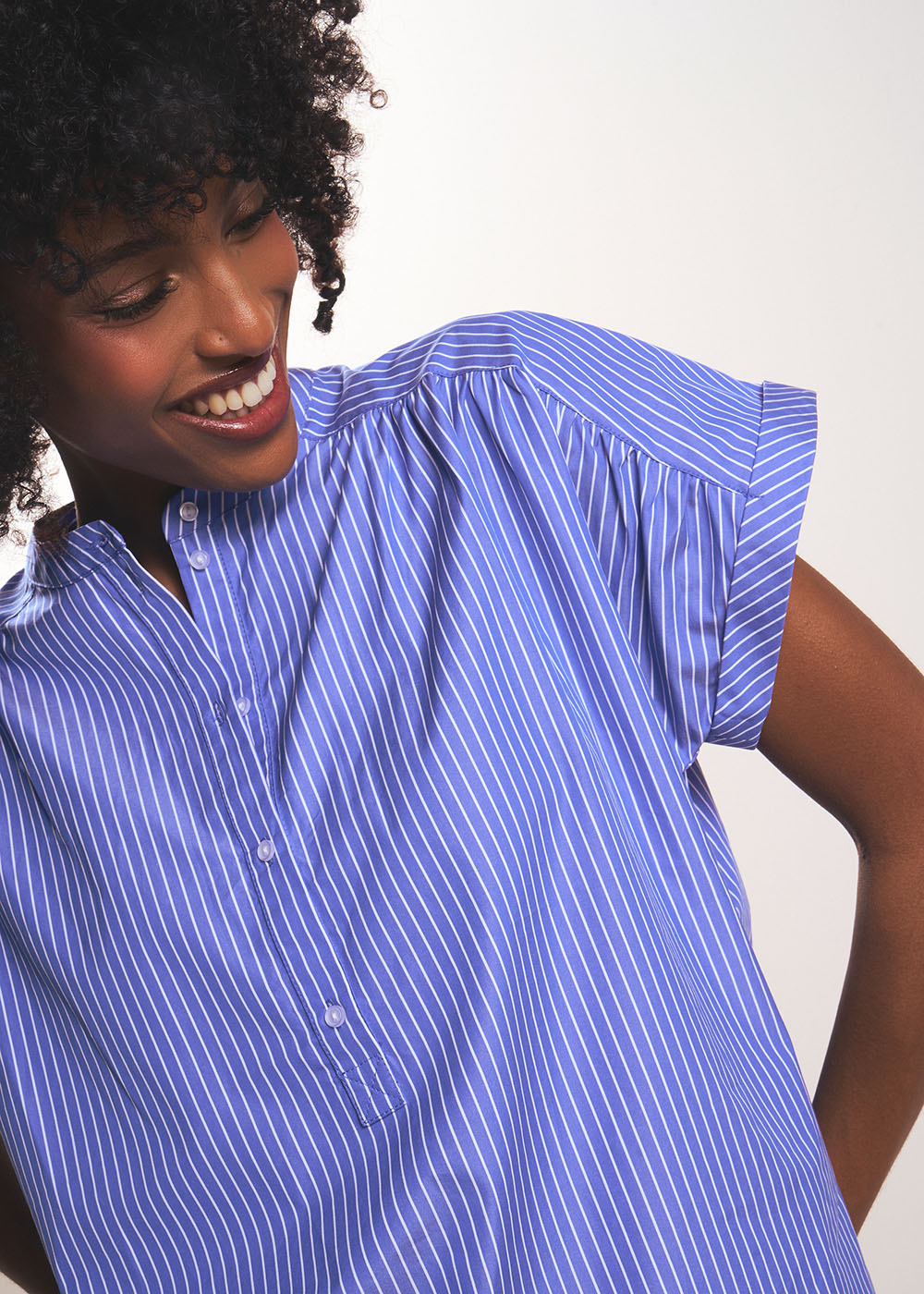 Chemise à manches courtes rayée à col mao - Sud Express - 7 - Sud Express