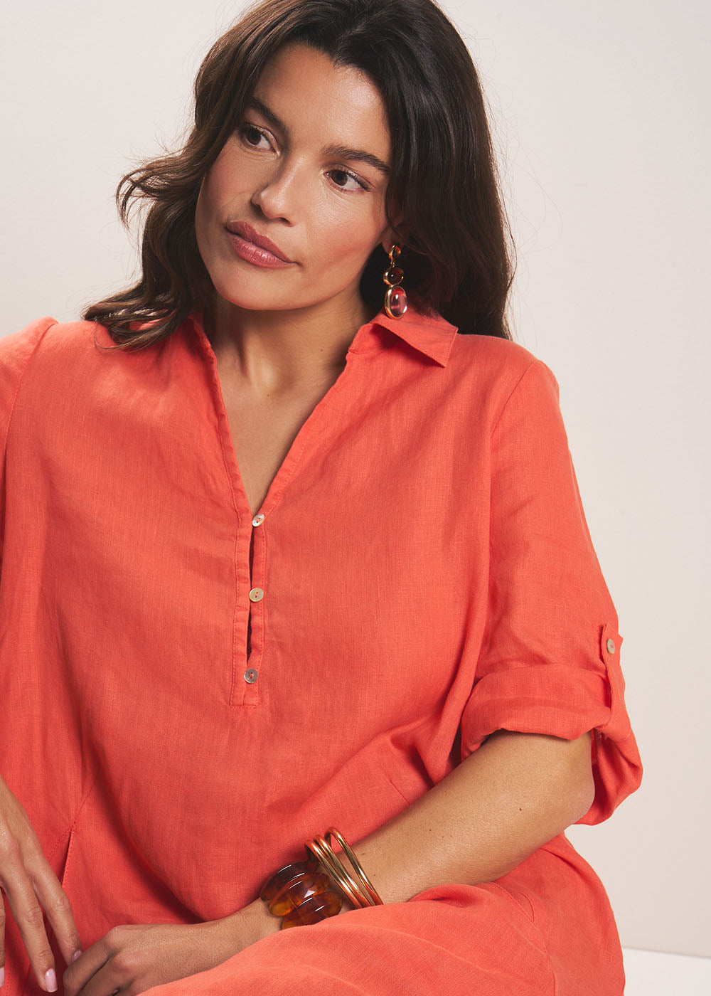 Robe courte en lin col chemisier - Sud Express - 5 - Sud Express