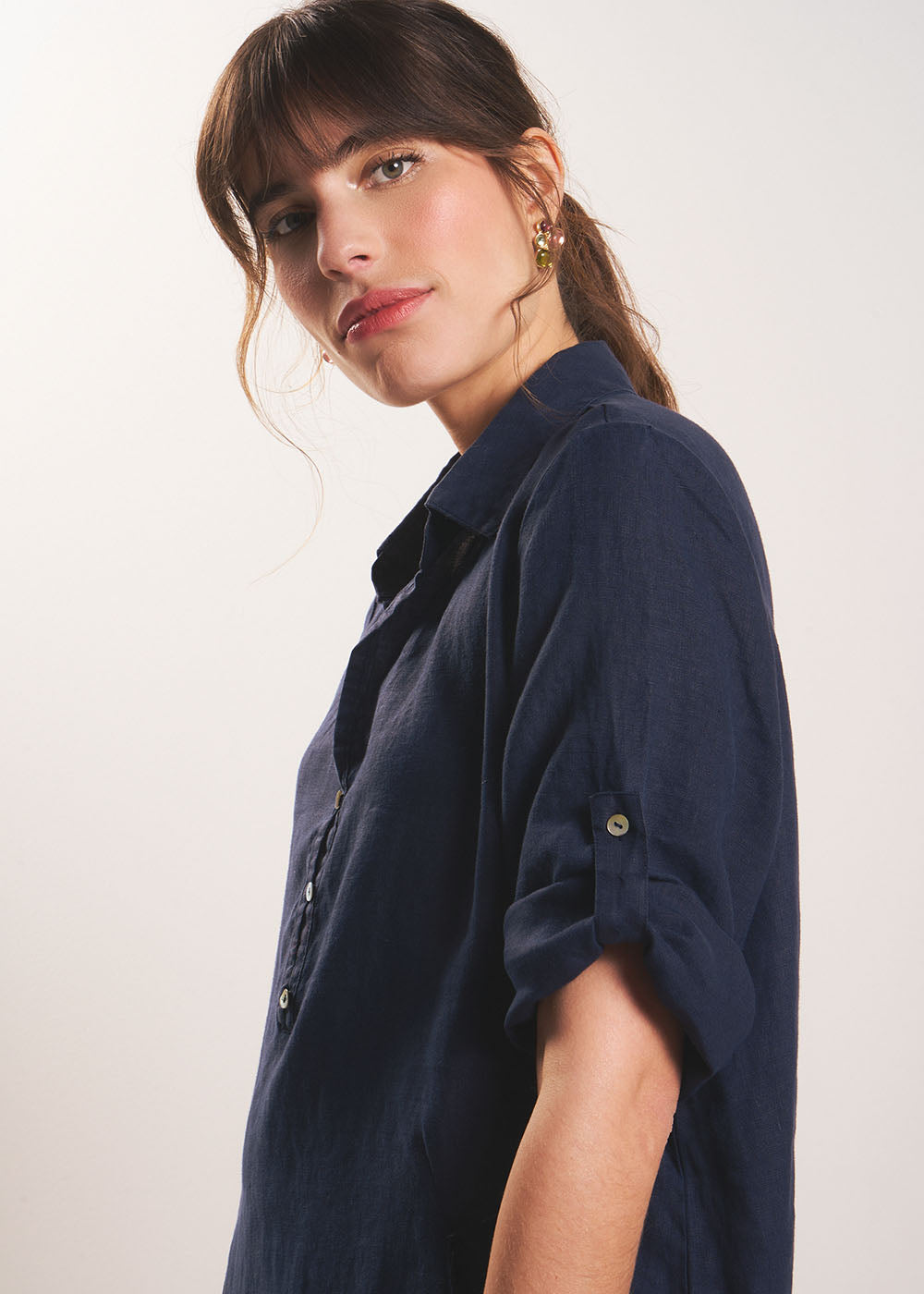 RAVILA Robe courte en lin col chemisier - 4 - Sud Express - Sud Express