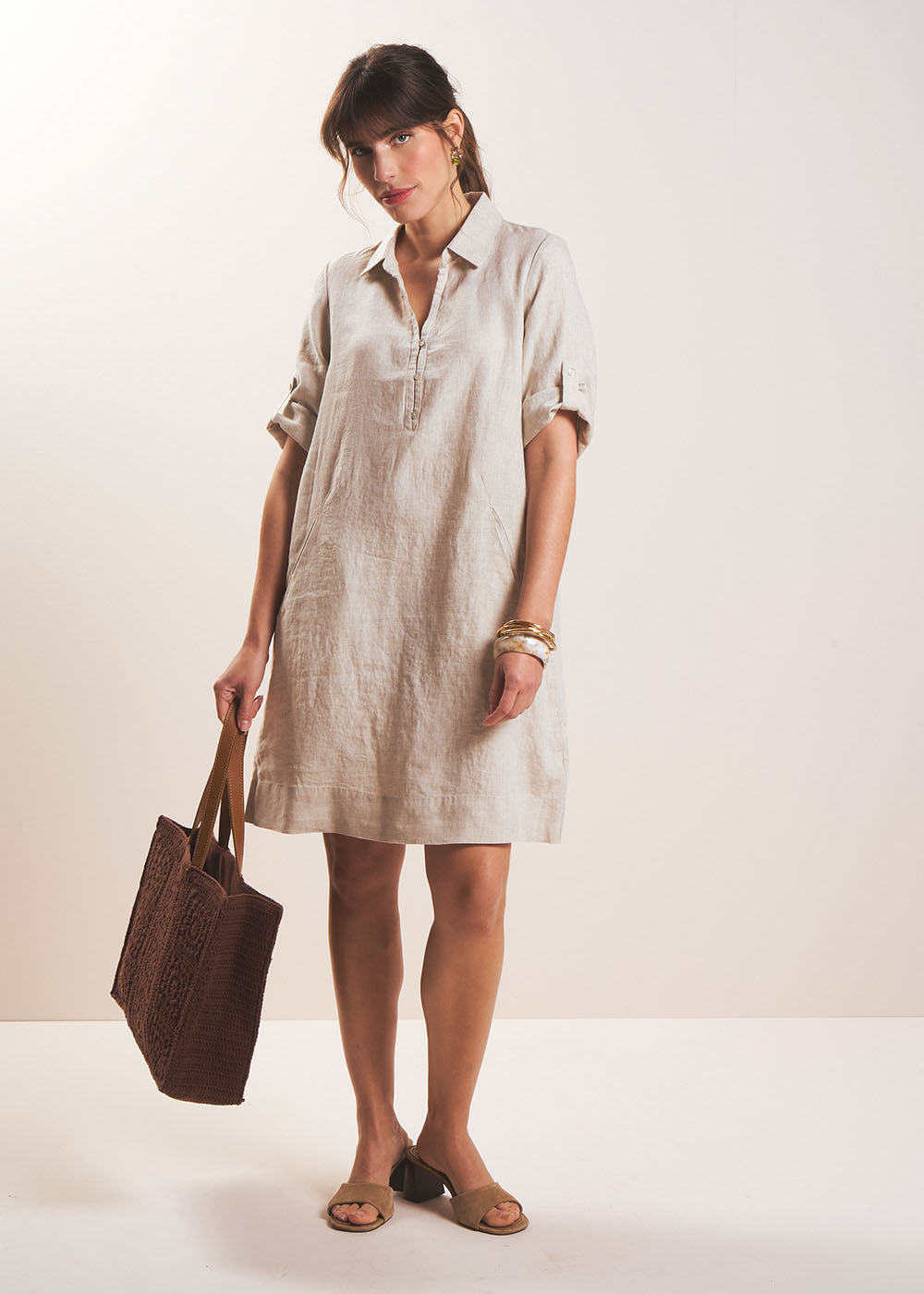 RAVILA Robe courte en lin col chemisier - 1 - Sud Express - Sud Express