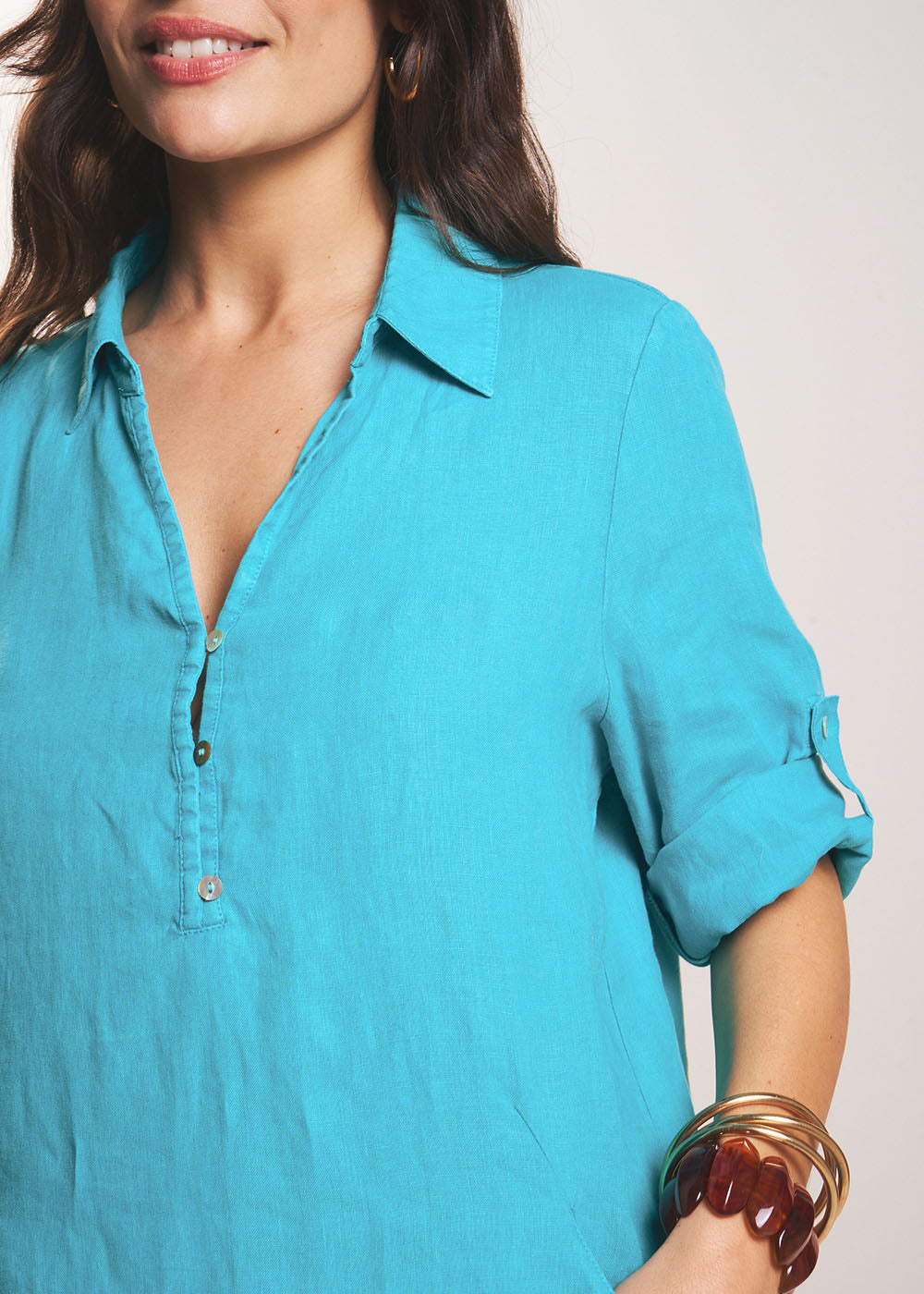 Robe courte en lin col chemisier - Sud Express - 2 - Sud Express