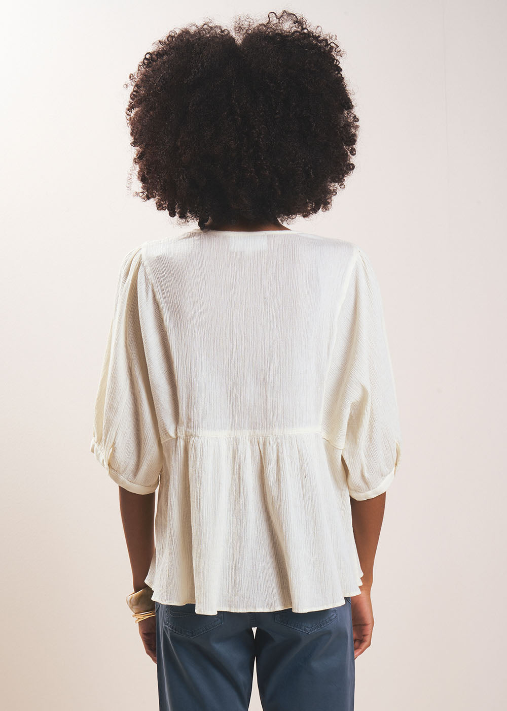 TORIEN Top col V brodée et manches courtes ballon - 3 - Sud Express - Sud Express