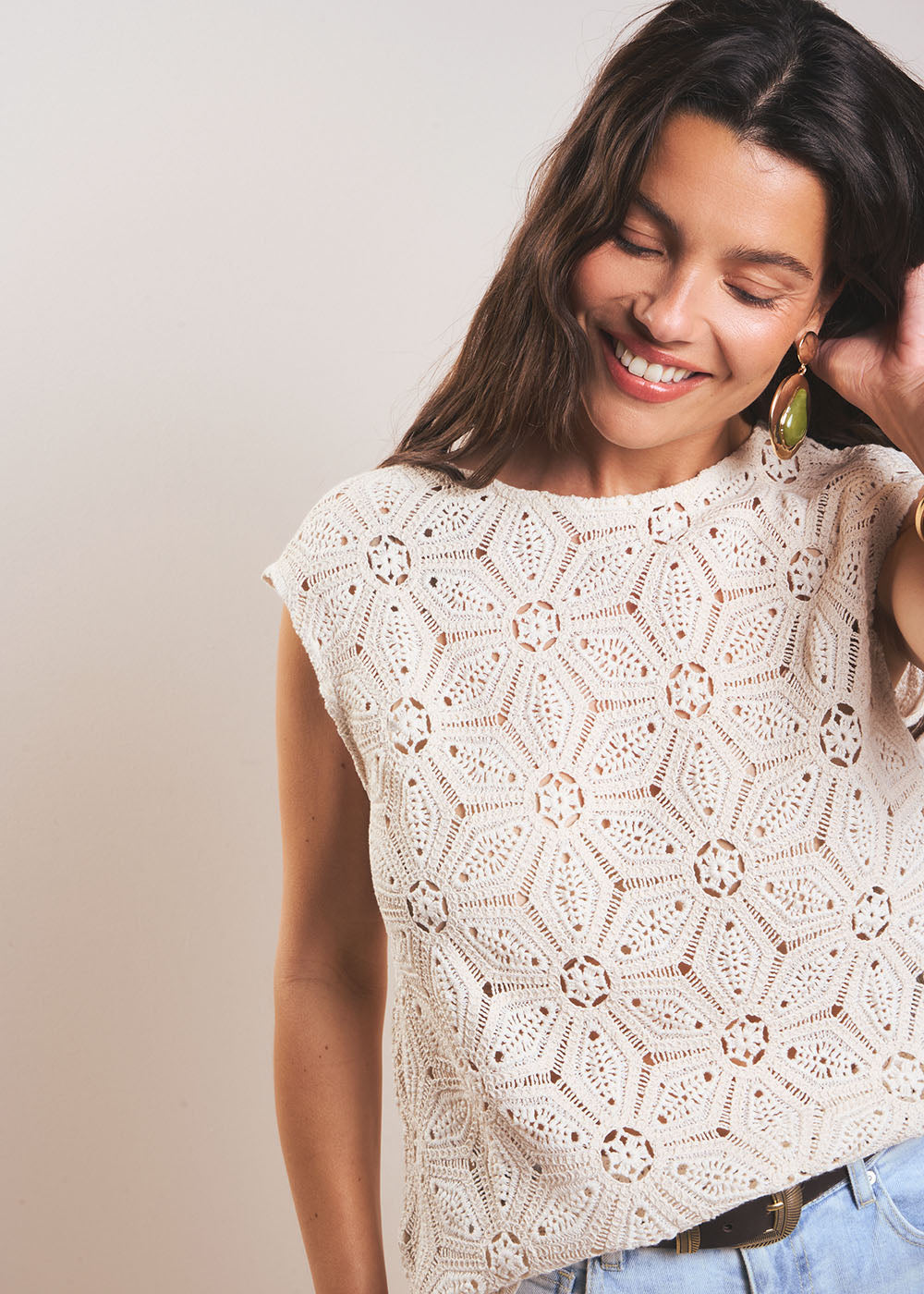 TIMALOU Top en dentelle guipure et dos boutonné - 1 - Sud Express - Sud Express