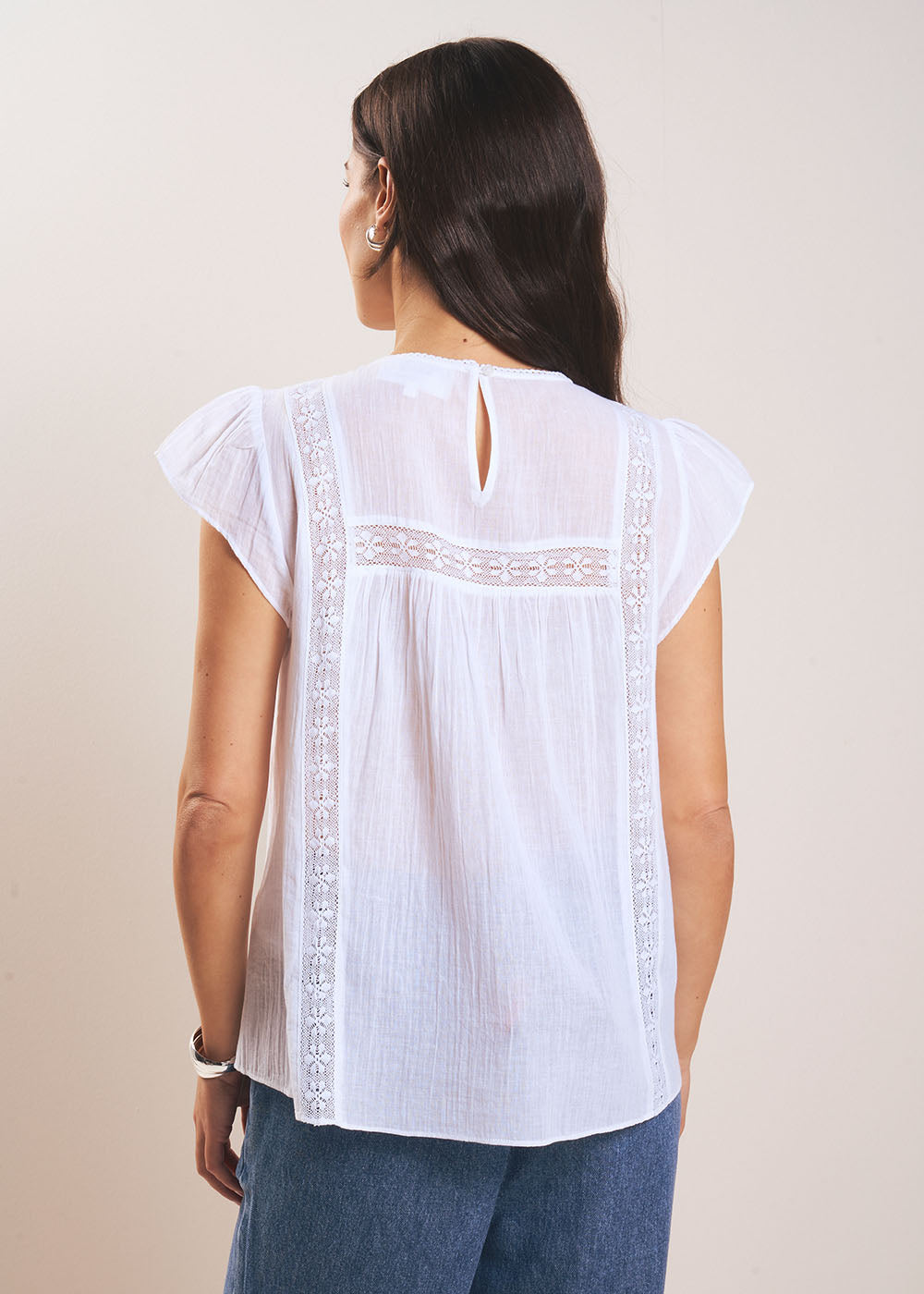 TOLIVIE  Top gaze de coton détails macramé - 3 - Sud Express - Sud Express