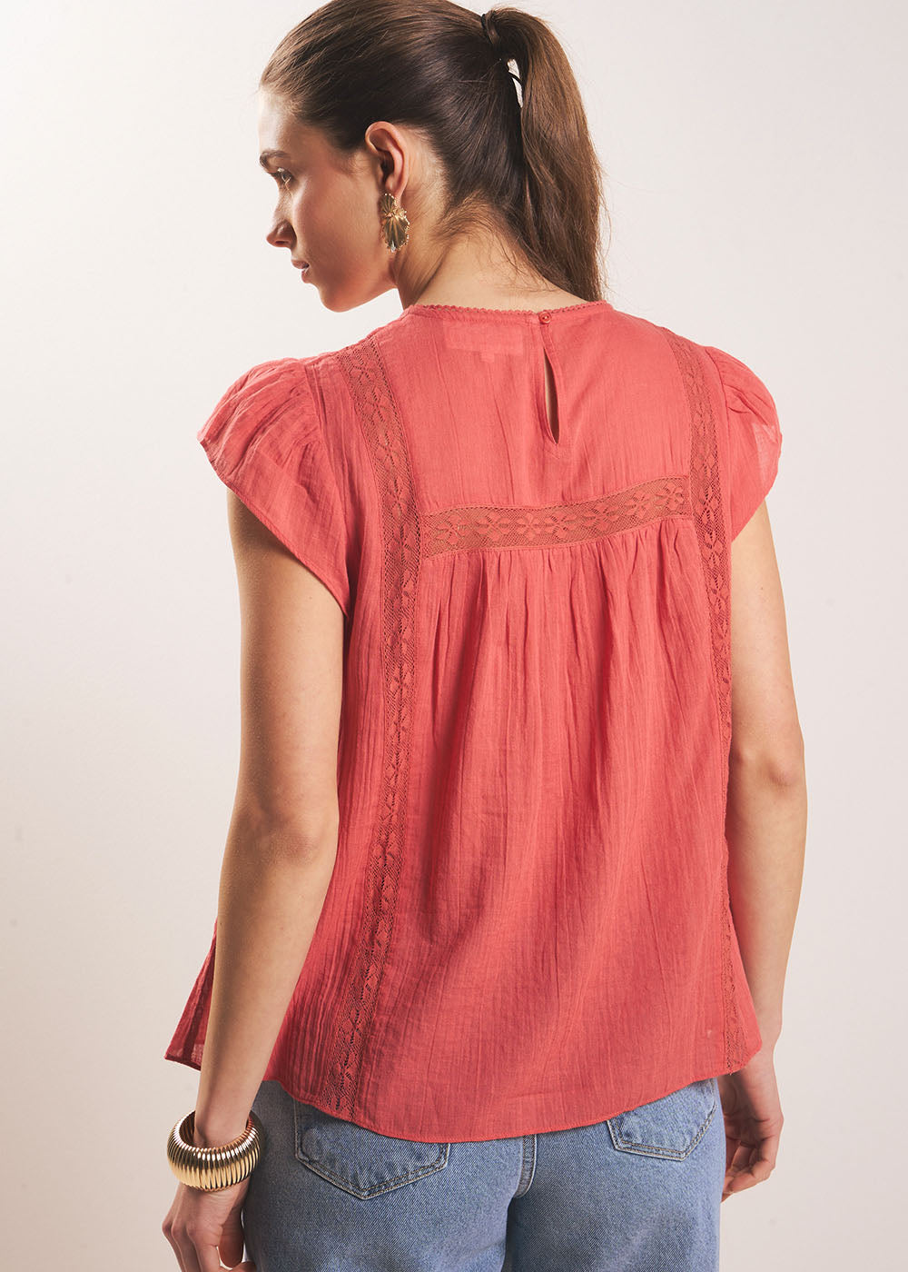 TOLIVIE  Top gaze de coton détails macramé - 3 - Sud Express - Sud Express