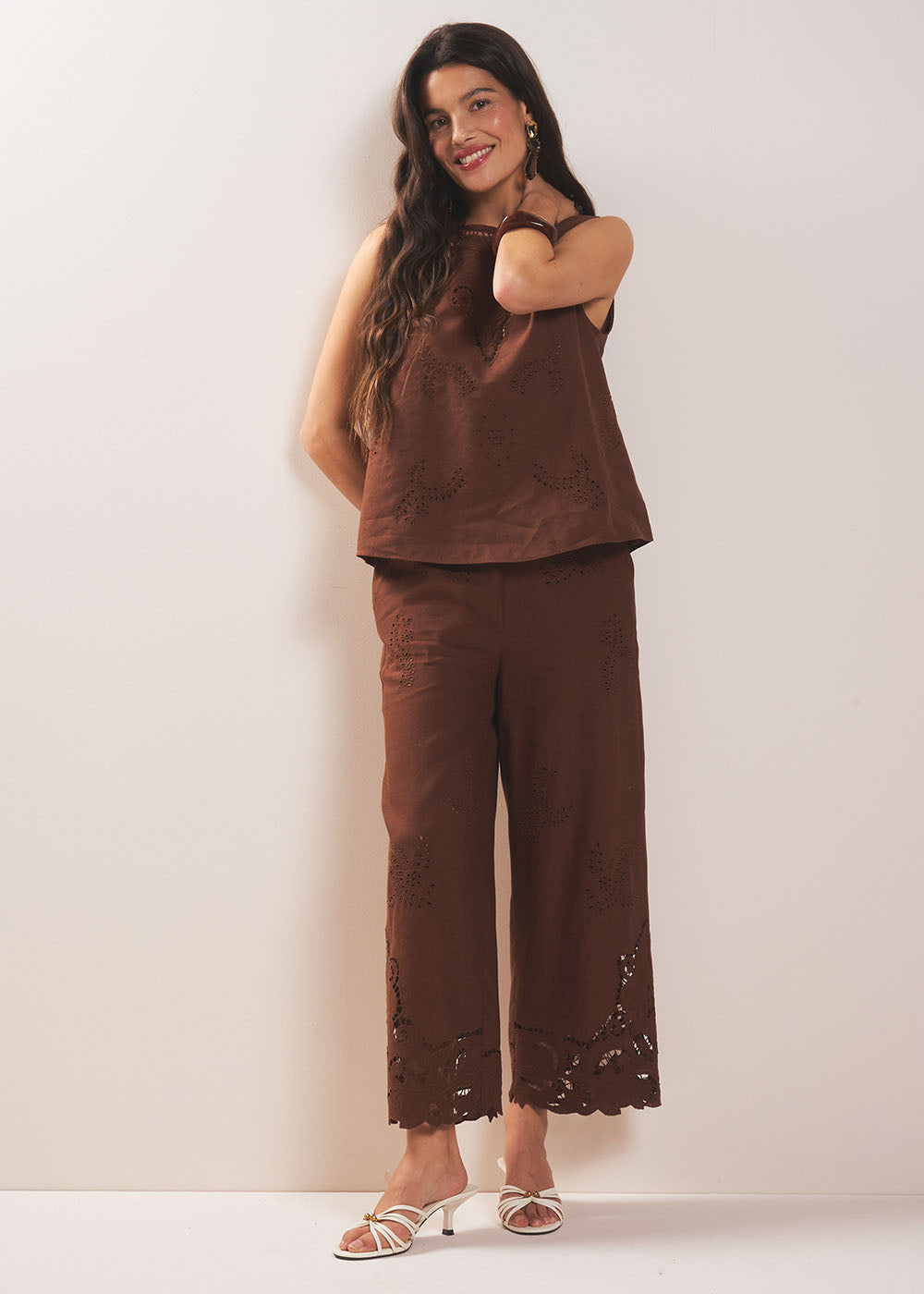 PALINE  Pantalon voile coton lin dentelle - 1 - Sud Express - Sud Express