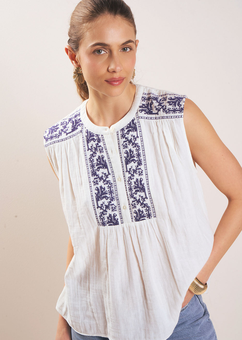 TAMILO Blouse brodée en gaze de coton - 1 - Sud Express - Sud Express