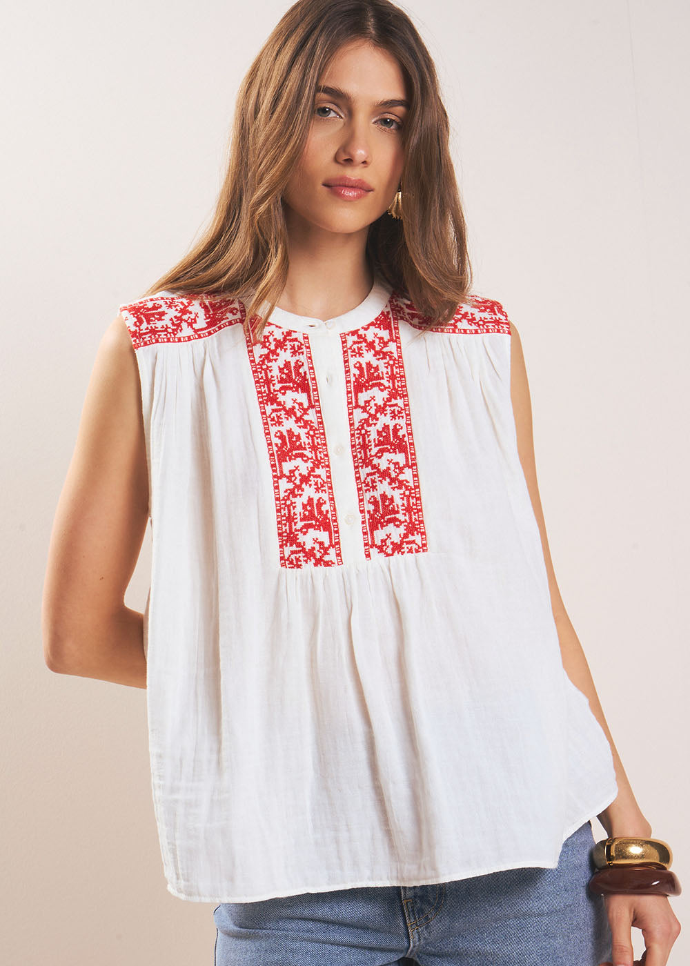 TAMILO Blouse brodée en gaze de coton - 1 - Sud Express - Sud Express