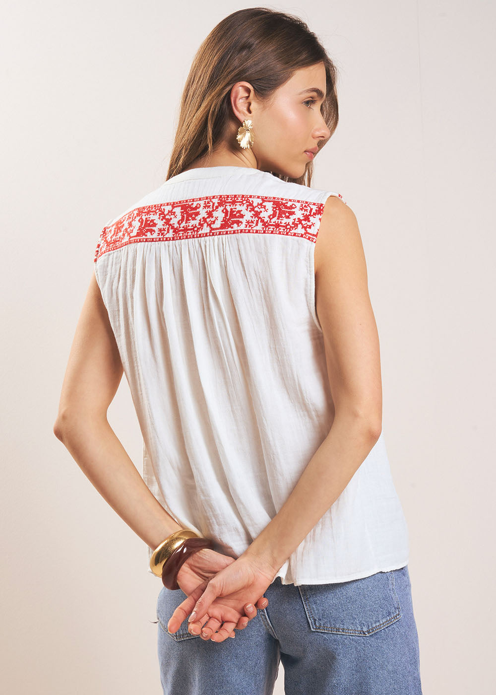 TAMILO Blouse brodée en gaze de coton - 3 - Sud Express - Sud Express