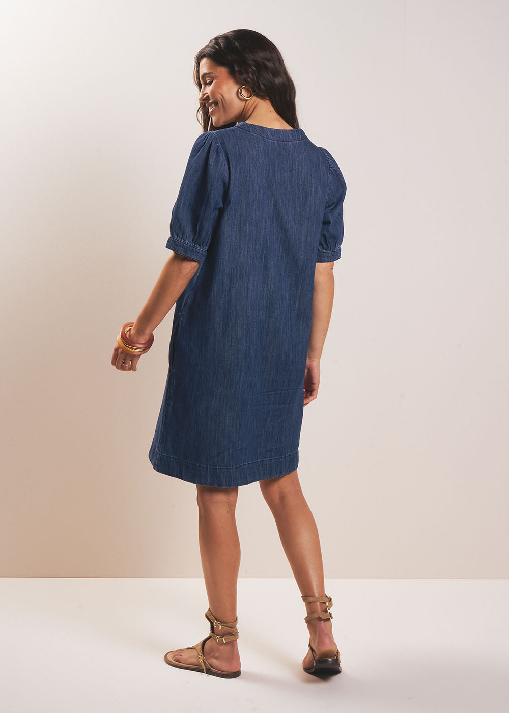 Robe courte denim col V à lien - Sud Express - 3 - Sud Express
