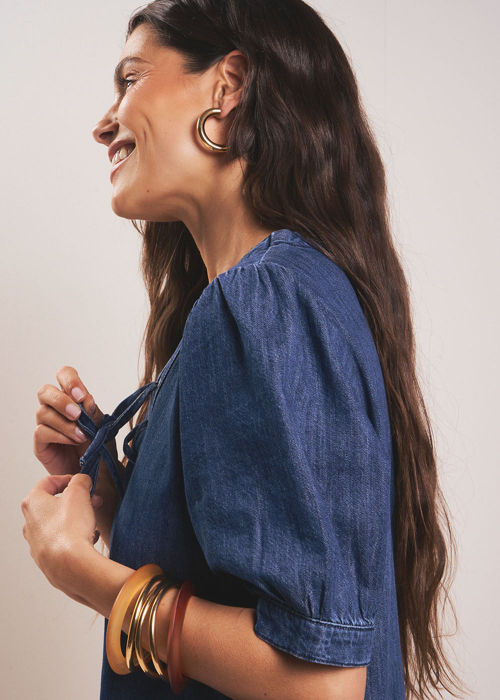 RALABA Robe courte denim col V à lien - 4 - Sud Express - Sud Express