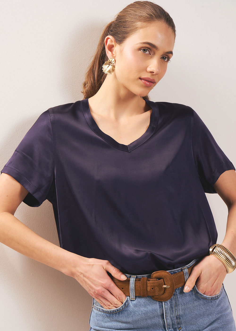 TELCIA T-shirt col V satinée - 1 - Sud Express - Sud Express