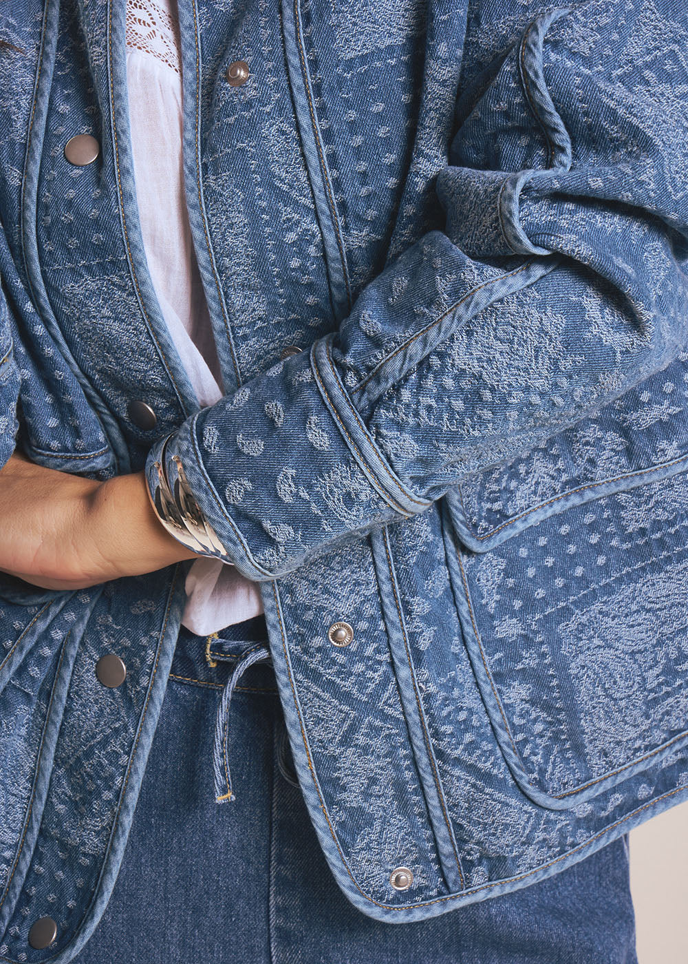 VECLAIR Veste jacquard col mao en denim - 2 - Sud Express - Sud Express