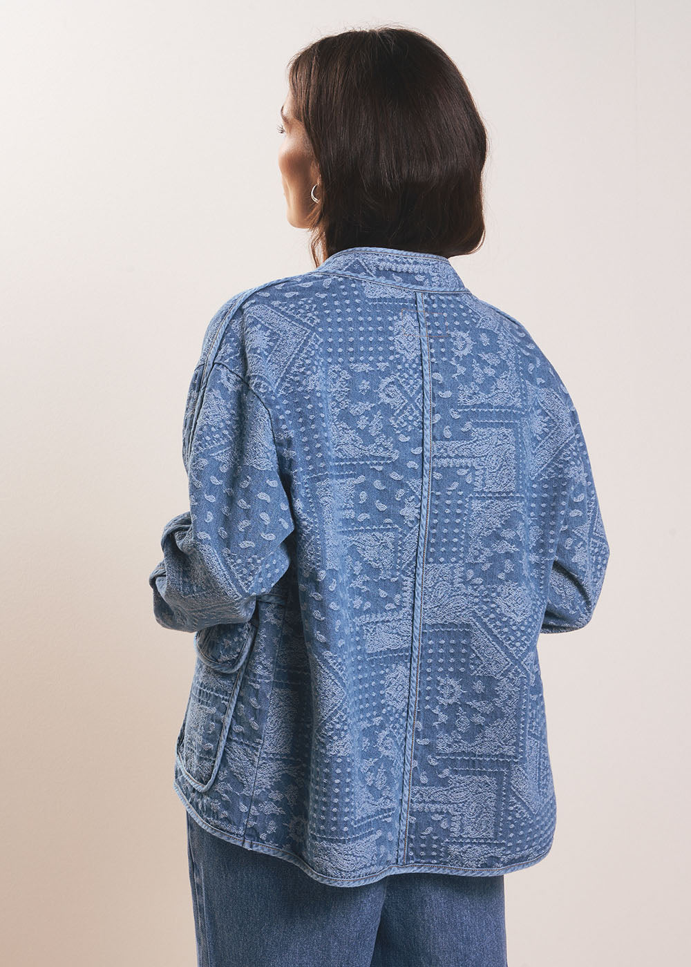 VECLAIR Veste jacquard col mao en denim - 3 - Sud Express - Sud Express