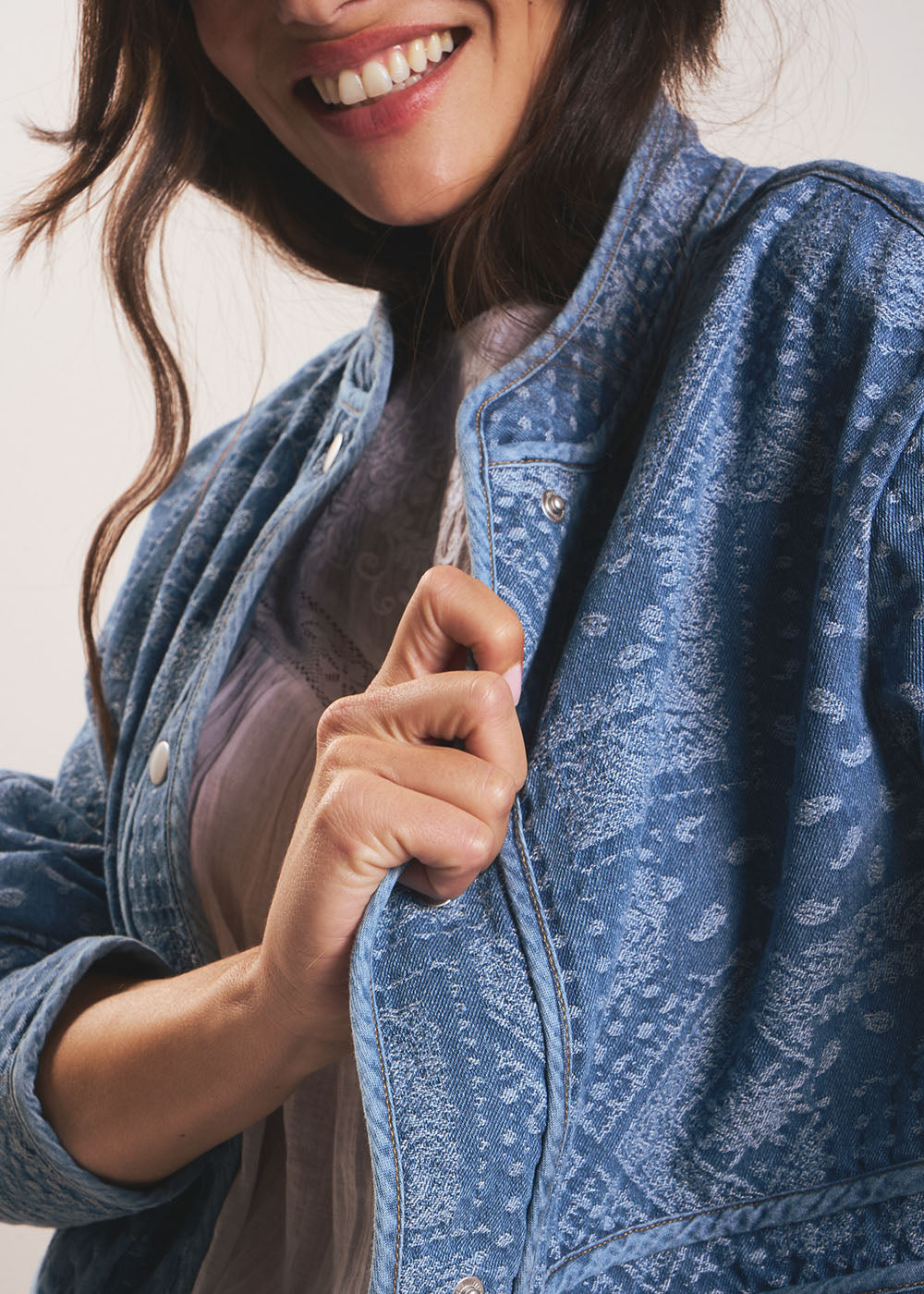 VECLAIR Veste jacquard col mao en denim - 4 - Sud Express - Sud Express