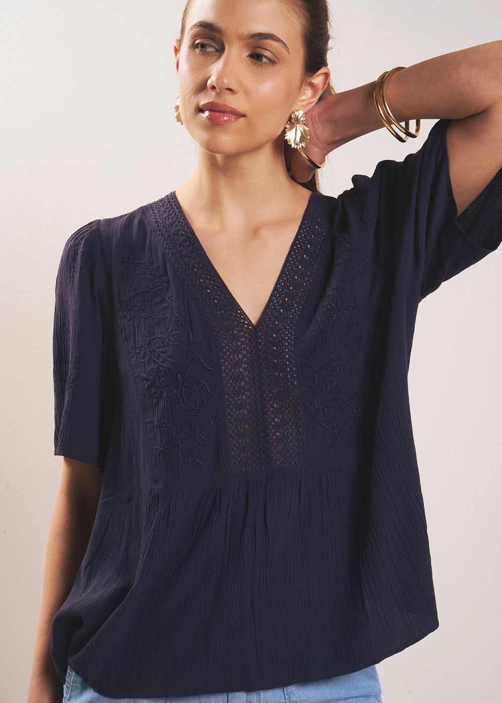 TALIZIA Top brodé en gaze de coton - 1 - Sud Express - Sud Express