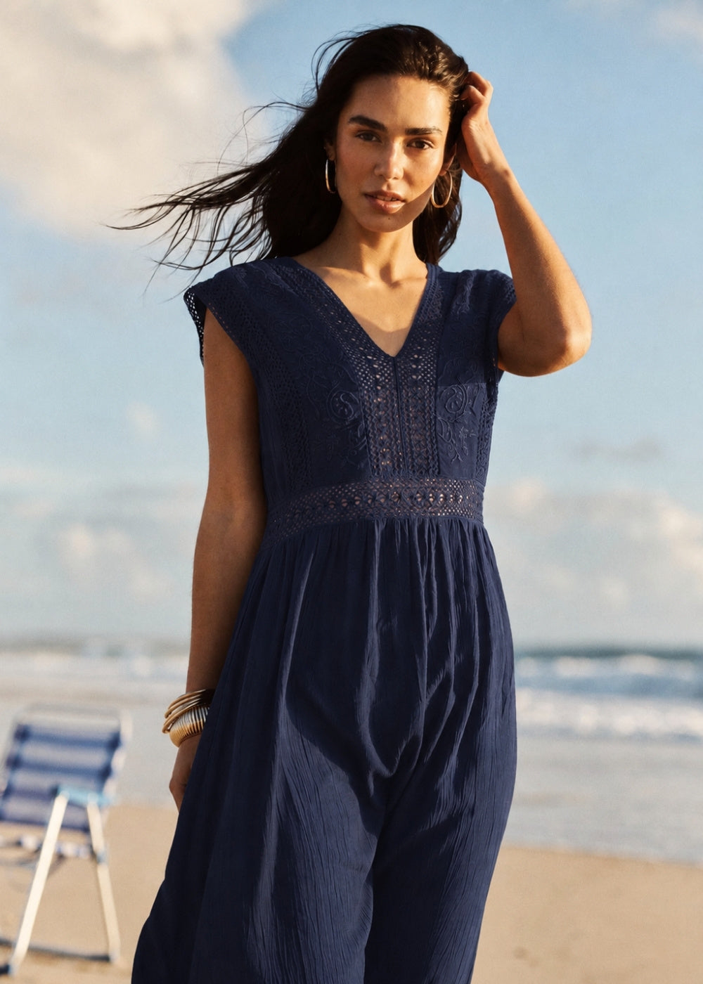 RALIZIA Robe longue en gaz léger et dentelle macramé - 1 - Sud Express - Sud Express