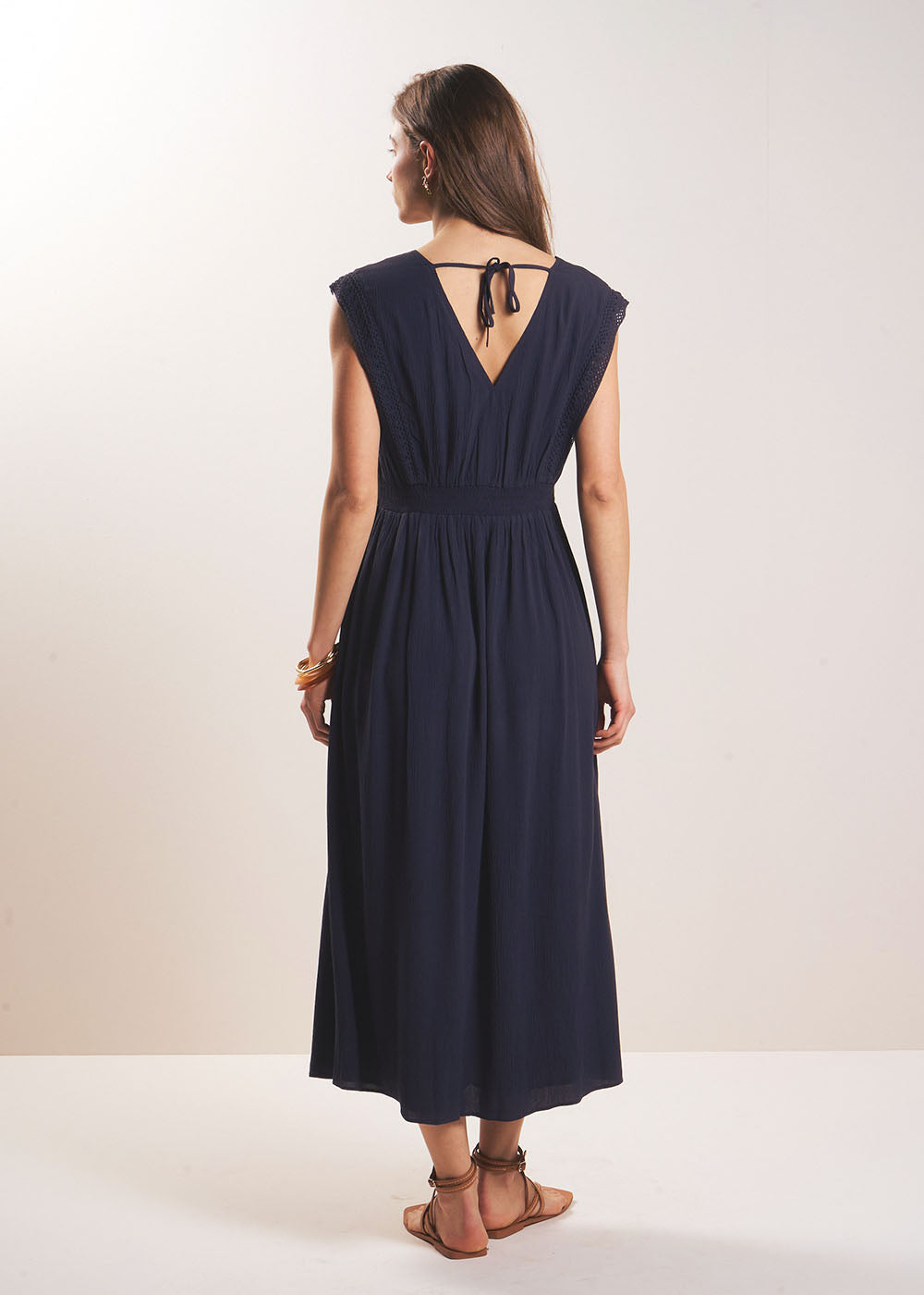 Robe longue en gaz léger et dentelle macramé - Sud Express - 3 - Sud Express