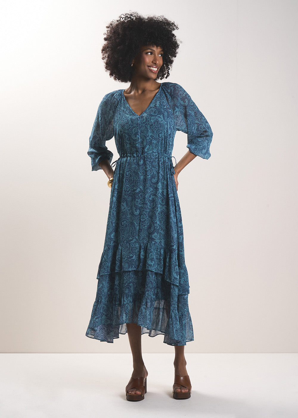 RAISLEY Robe longue fluide imprimée à col V - 1 - Sud Express - Sud Express