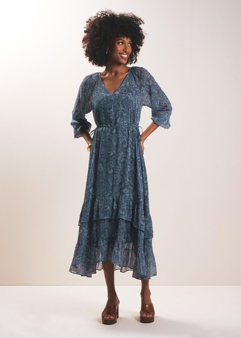 RAISLEY Robe longue fluide imprimée à col V - 1 - Sud Express - Sud Express