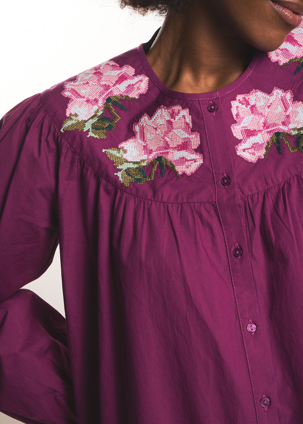 CALIK Blouse ample à broderies florales et manches bouffantes - 2 - Sud Express - Sud Express