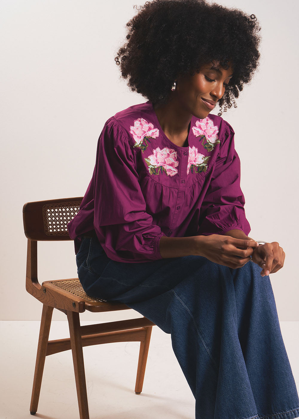 CALIK Blouse ample à broderies florales et manches bouffantes - 4 - Sud Express - Sud Express