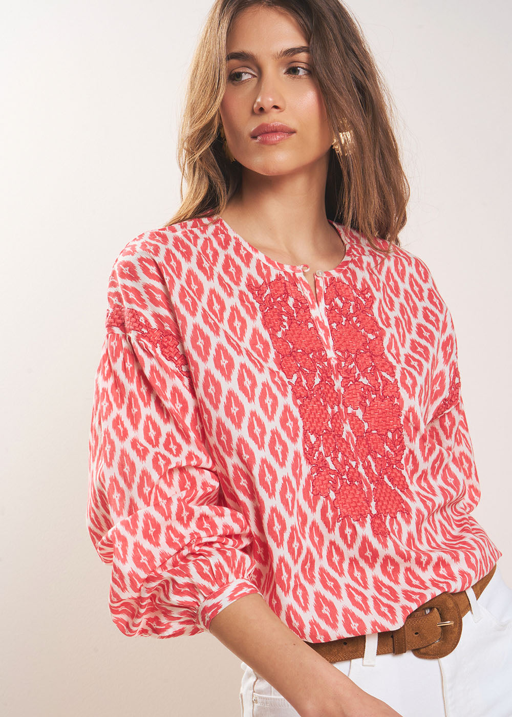 TAMAELLE Blouse en coton imprimé et col tunisien - 1 - Sud Express - Sud Express