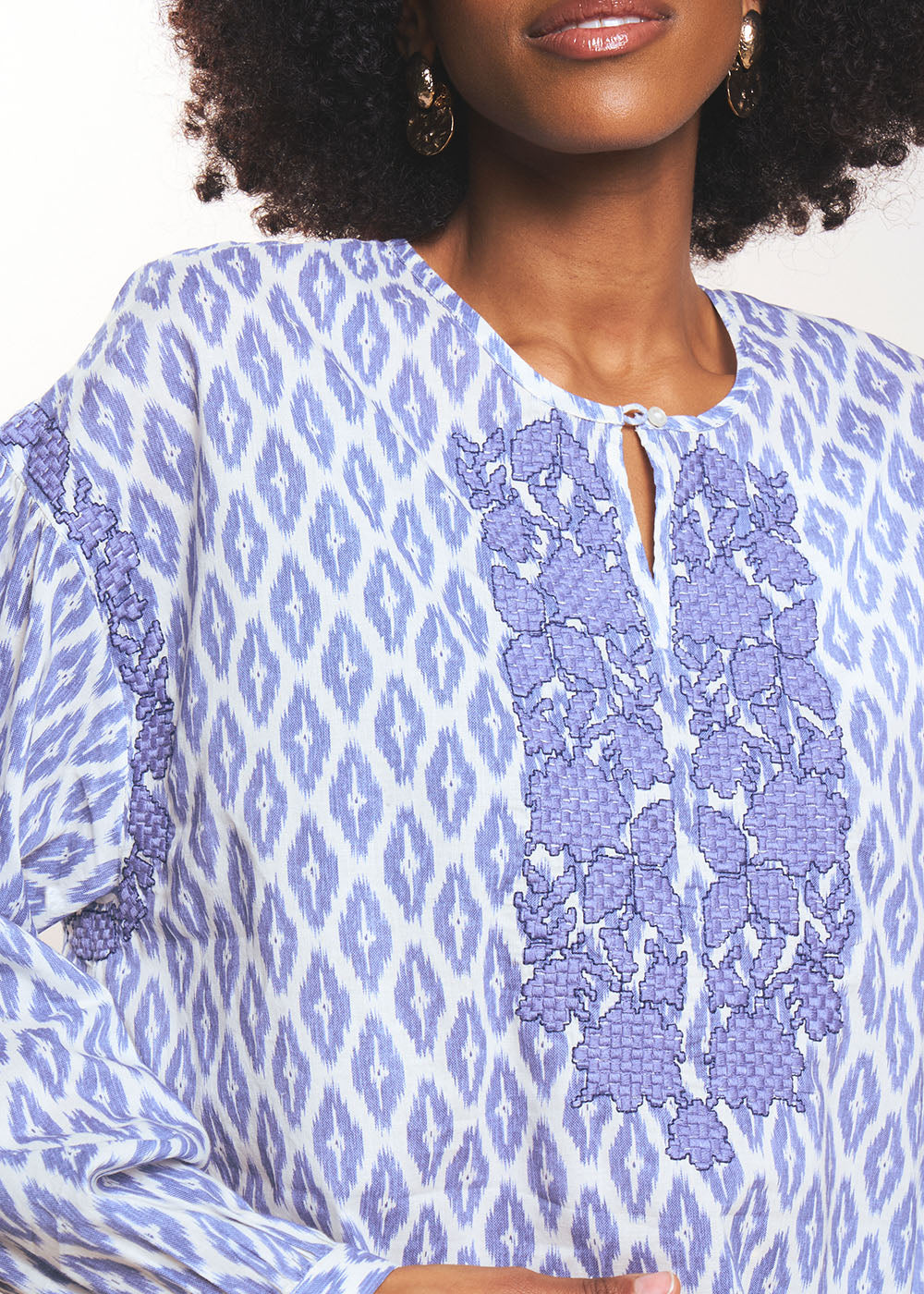 TAMAELLE Blouse en coton imprimé et col tunisien - 2 - Sud Express - Sud Express
