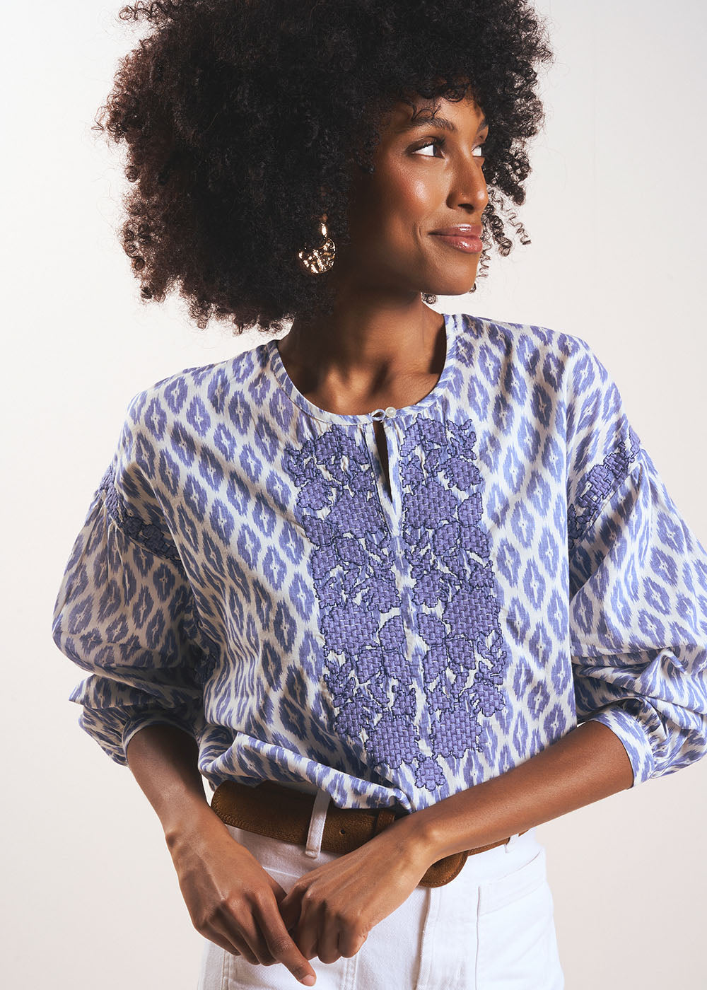 TAMAELLE Blouse en coton imprimé et col tunisien - 4 - Sud Express - Sud Express