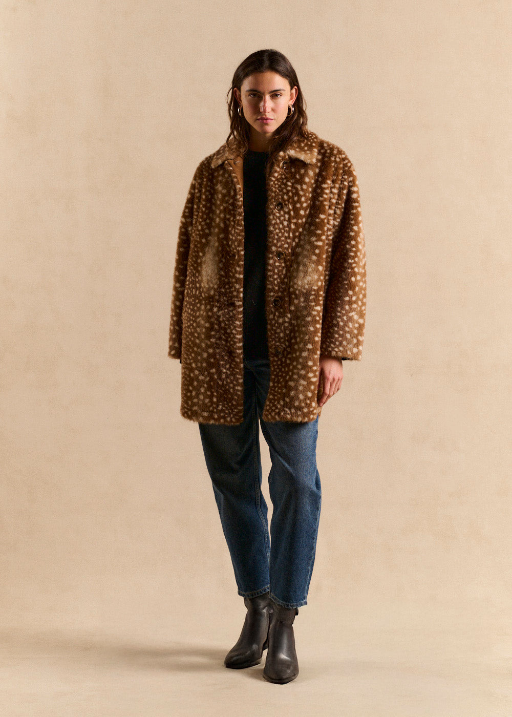MAMBILY Printed Doe Effect Faux Fur Coat - 1 - Sud Express - Sud Express