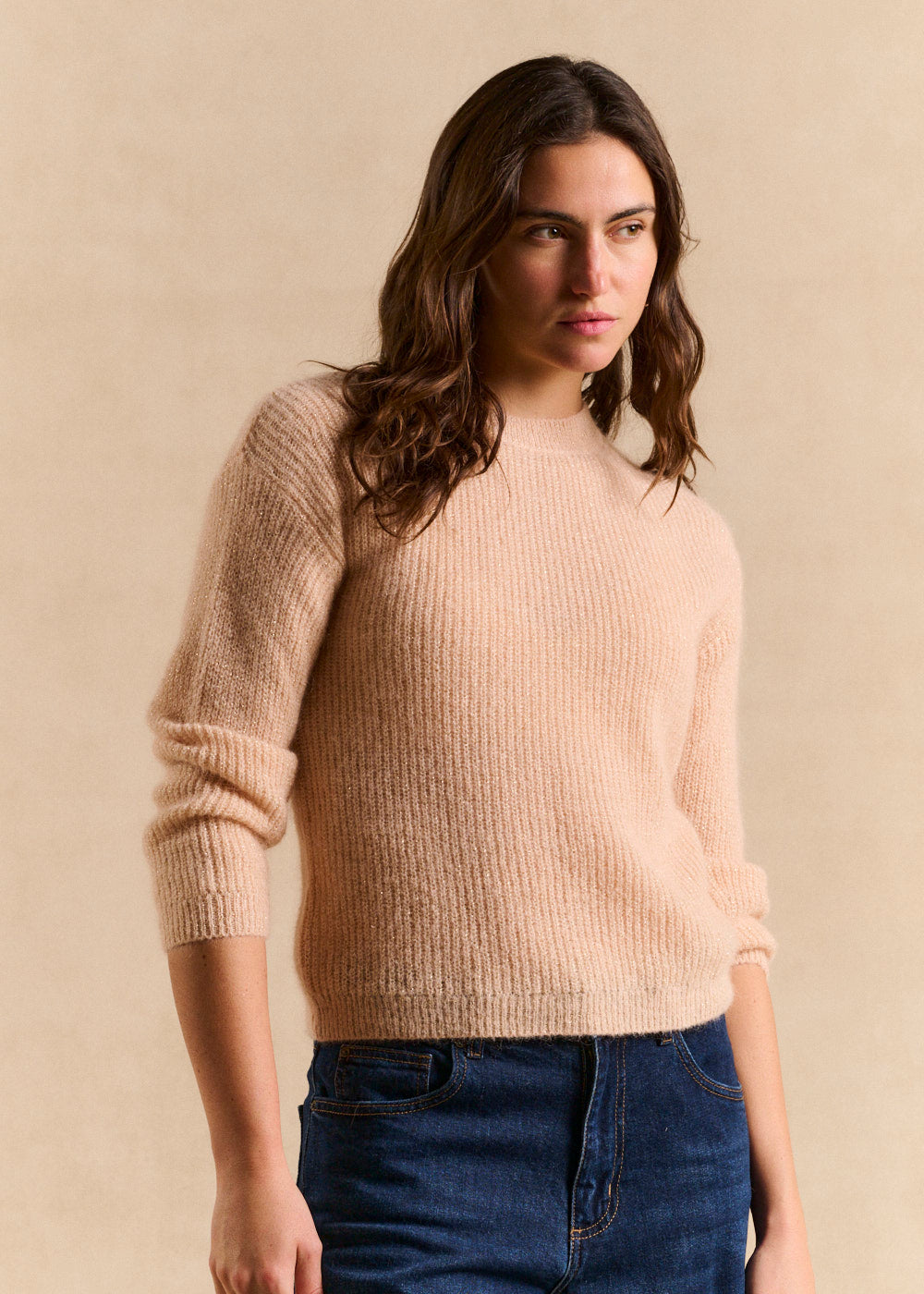 Alpaca ribbed knit pullover with crew neck - Sud Express - 1 - Sud Express