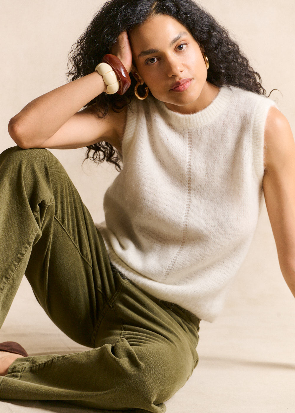 Pull sans manches en maille mohair coupe droite - Sud Express - 1 - Sud Express